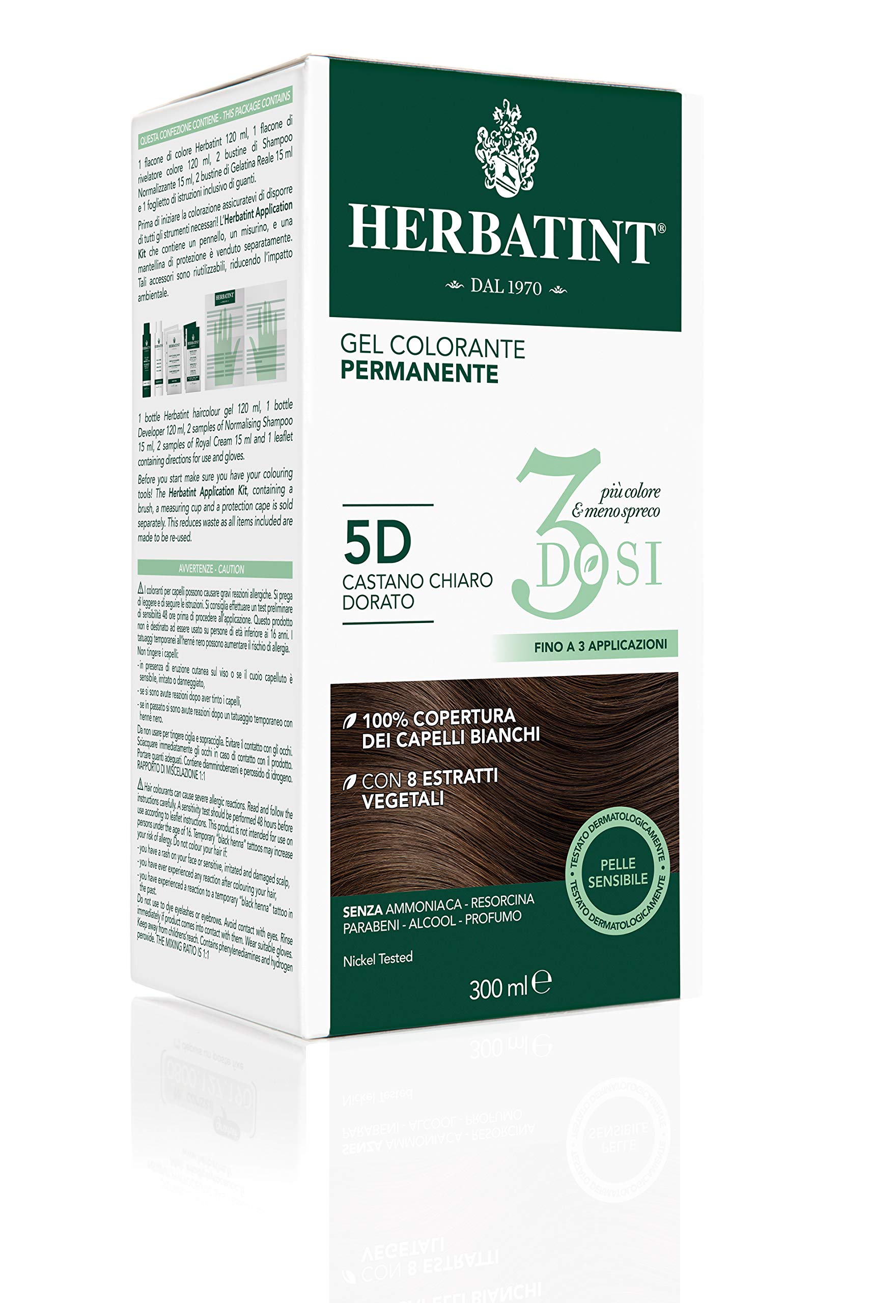 Herbatint Permanentes Farbgel 3 Dosen – 5D Hellbraun Gold, ohne Ammoniak, 100% Grauabdeckung