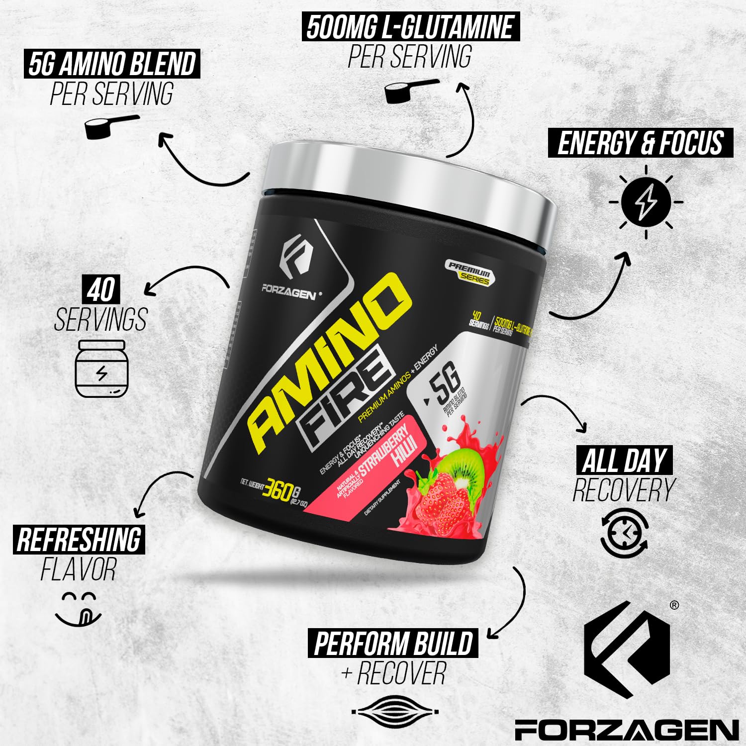 Forzagen Amino Fire | Essential Amino Energy Powder for Pre-Workout | BCAA Energy Boost & Muscle Recovery Drink Mix, Enhance Focus & Concentration, Dietary Supplement | Strawberry Kiwi, 40 Servings — Amazon image 6