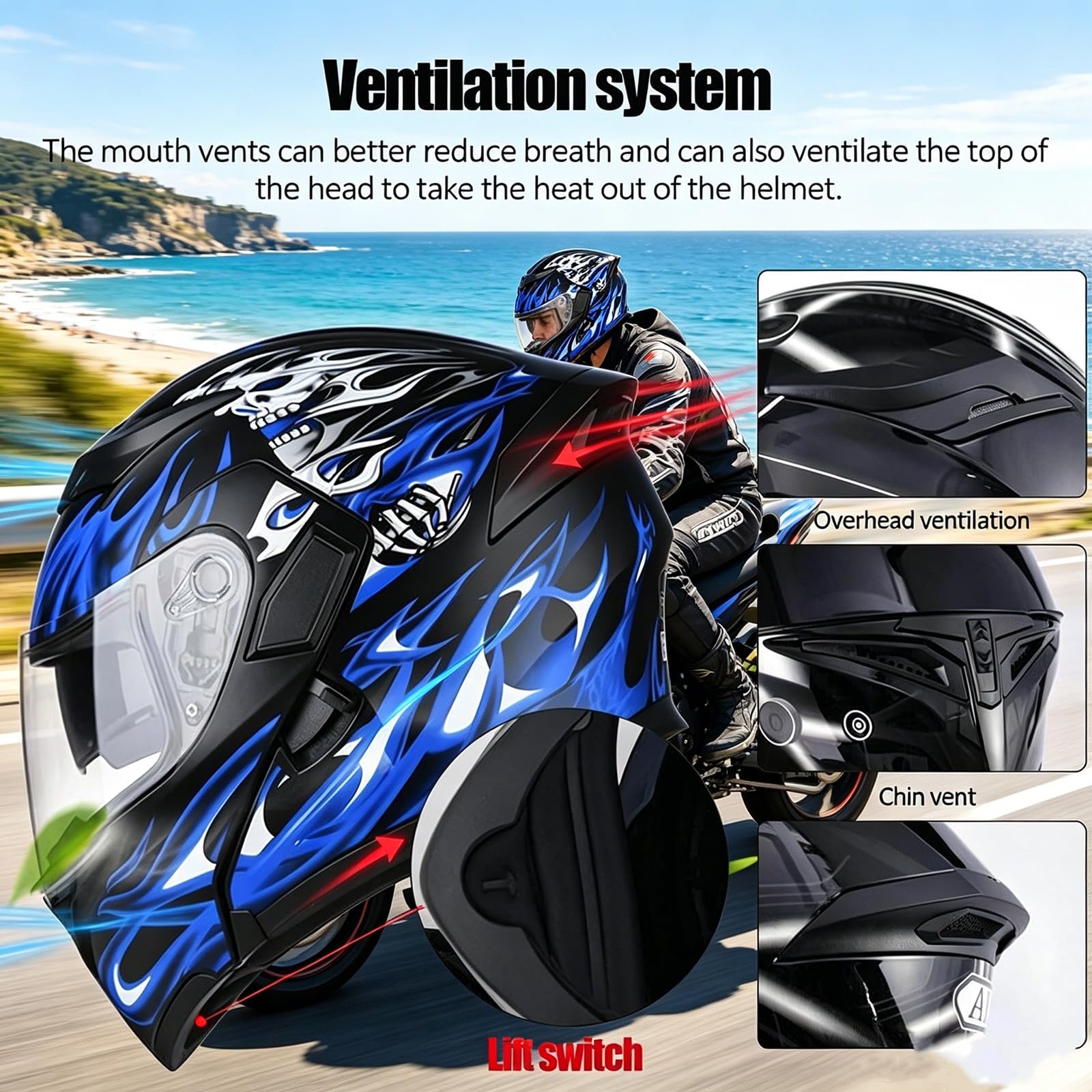 Kask Motocyklowy Szczękowy z Homologacją ECE, Kask Modułowy z Podwójną Blendą, Skorupa ABS dla Skutera i Motocykla(1,XL)