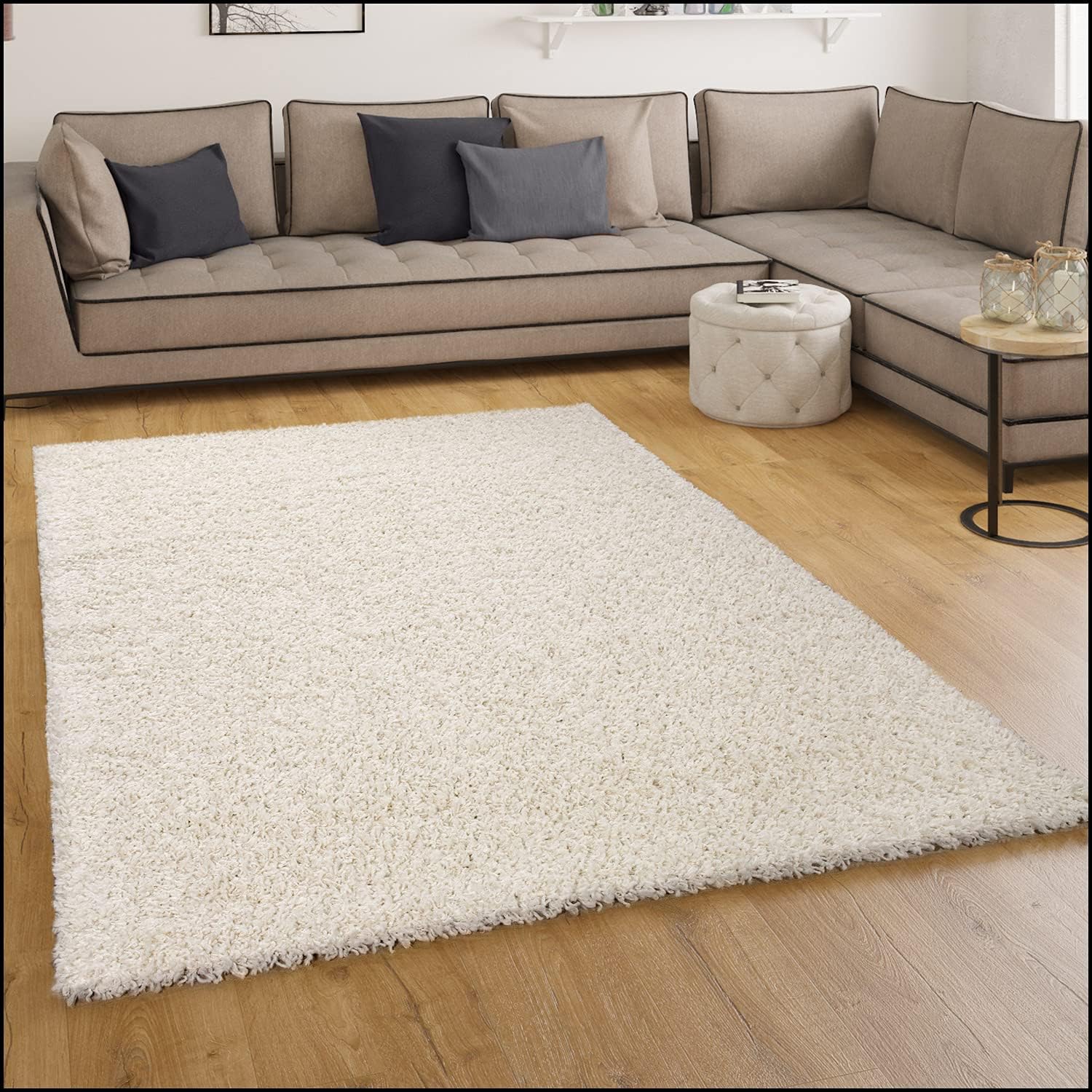 Paco Home Shaggy Rug High Pile Long Pile Modern Carpet Uni Cream Ivory, Size:120x170 cm