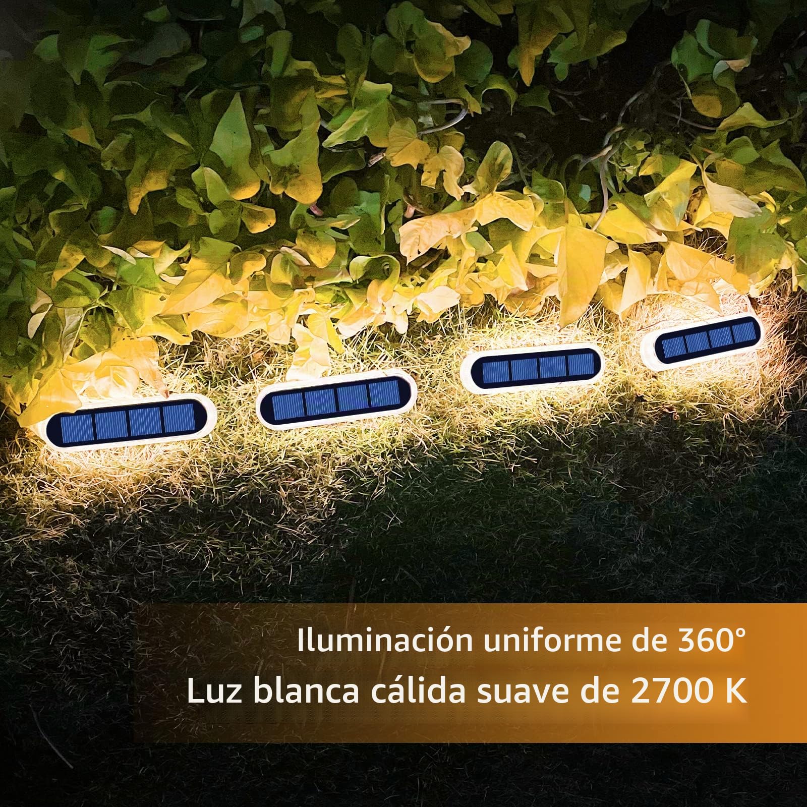 YiLaie Luz Solar Exterior, LED Jardin, de Escalera Blanco Cálido 2700K con ON/OFF Automático de Camino IP68 Impermeable Focos,4 piezas