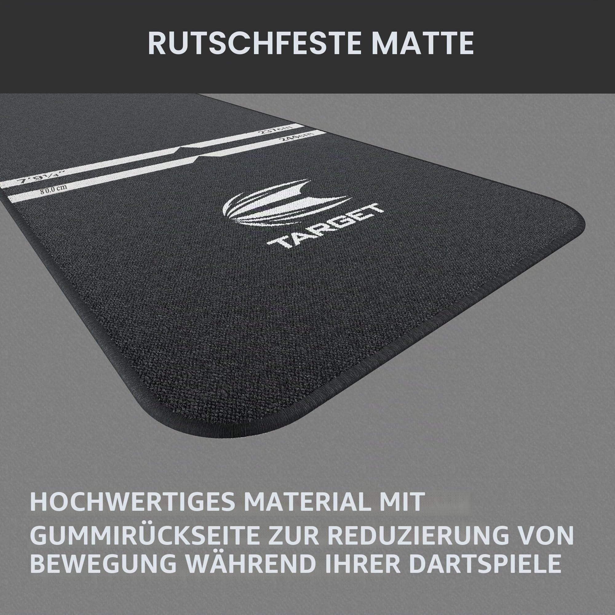 Target Darts World Champion Dart-Matte | Dart Oche Matte mit Softdart und Steeldart Wurfabständen | rutschfeste Teppichmatte für Boden und Dartspitzen Schutz | Dart Zubehör