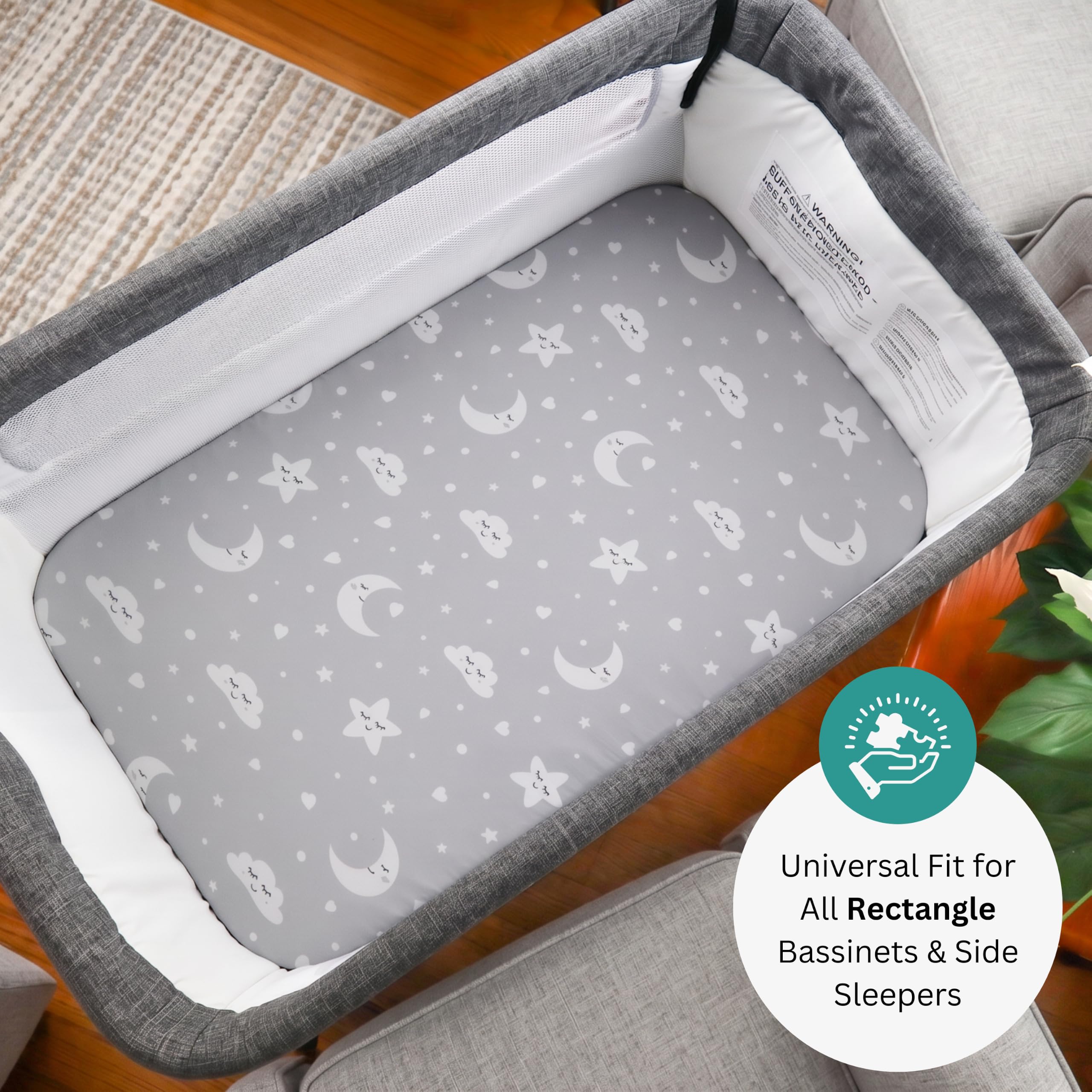 TansyPanda Draps de berceau rectangulaires de 83 x 50 cm, ajustement parfait sur les couffins rectangulaires comme Baby Delight, Dream On Me, Angelbliss, KoolerThings, Fodoss, BCOL, BabyBond et plus