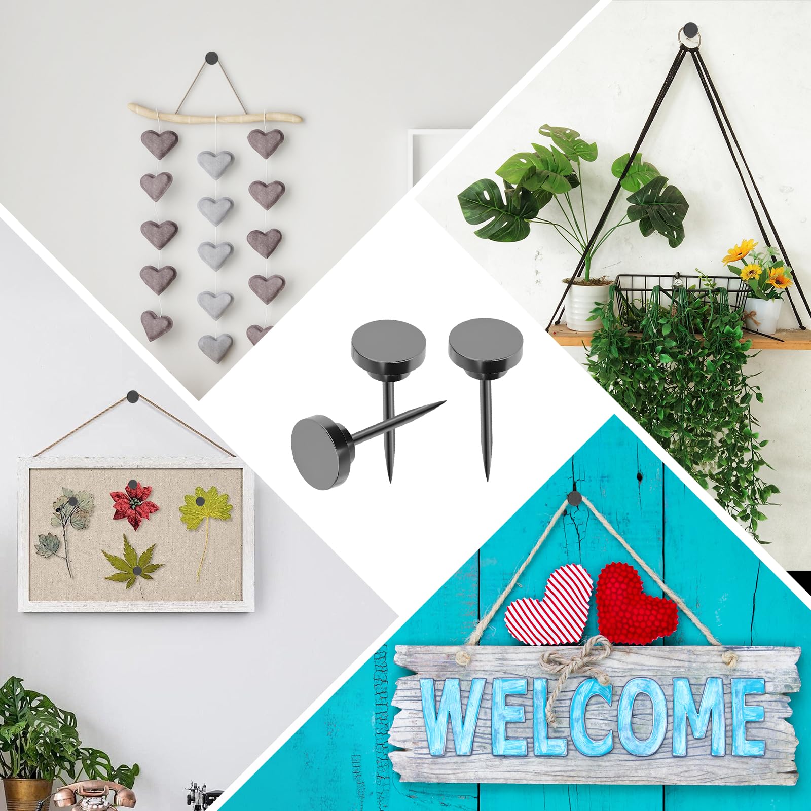 50 Stück Push Pins Pinnwand, Schwarze Metall Thumbtacks für Bilder Fotos, Flache Reißzwecken Trockenbau Korkplatte, Tack Pins Shadow Box Büro Home Dekoration, Bilder aufhängen Wand Deko