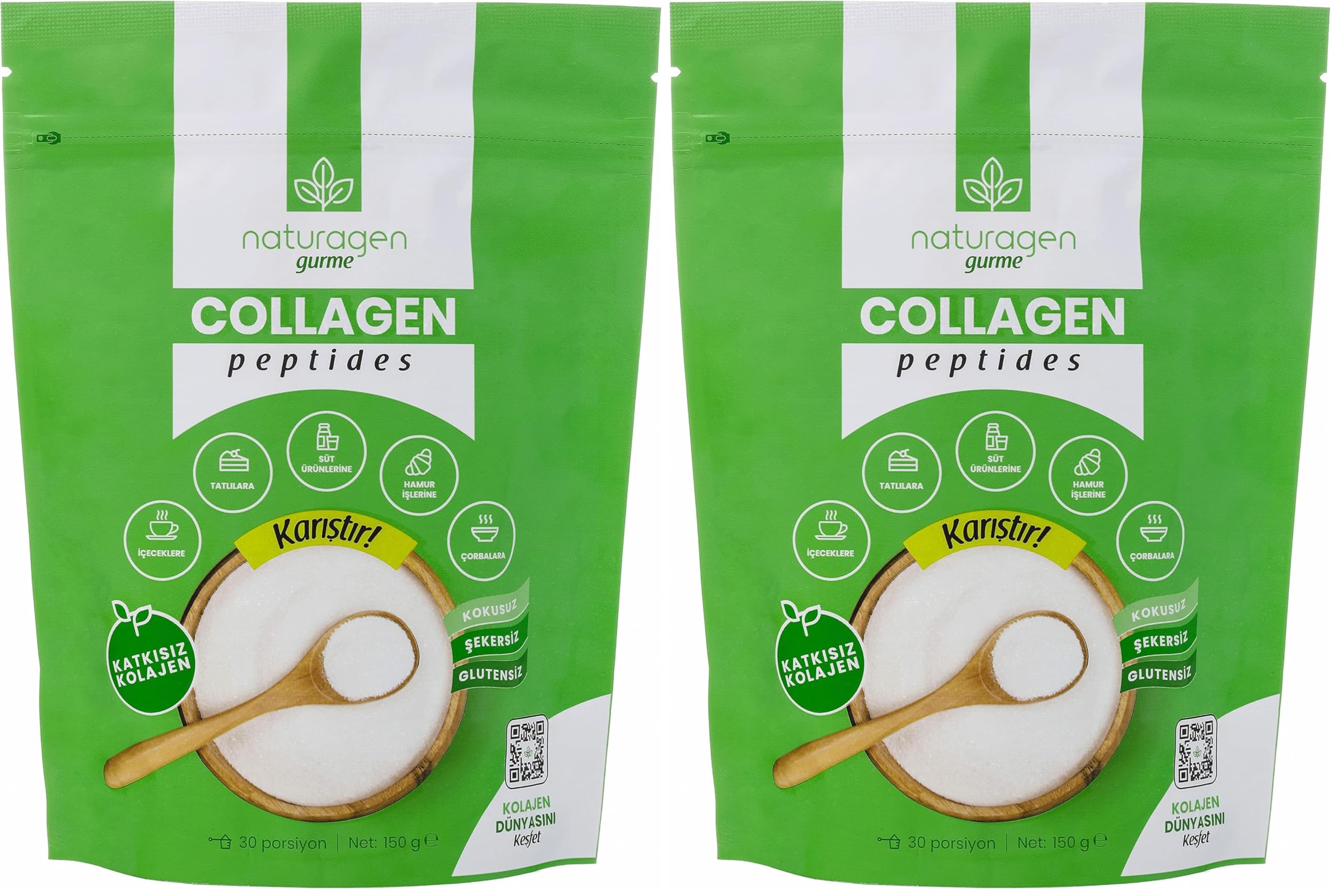 Naturagen Gurme%100 Saf Toz Kolajen | Collagen Peptides 150 gr (Tip 1 & Tip 3 Sığır Toz Kolajen Peptit) Helal Sertifikalı (1) (2 paketi)