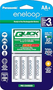 Eneloop QS-RXXW-NU9Y Newest Version 4th Generation AA NiMH Pre-Charged 2100 Times Rechargeable Battery & Panasonic K-KJ55MCA4BA Advanced Individual Battery 3 Hour Quick Charger