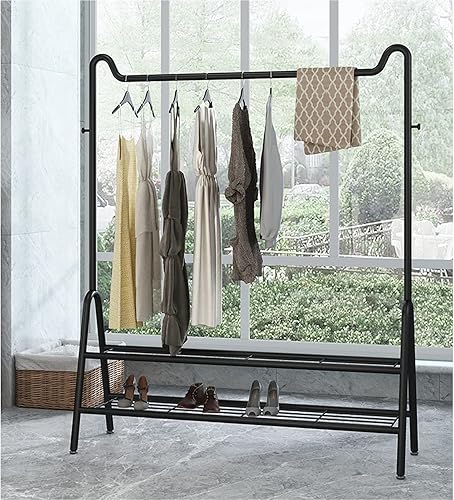 Miniatura 1 de Perchero de metal resistente de un solo poste para colgar la ropa, soporte resistente para colgar abrigos con estantes de almacenamiento inferiores