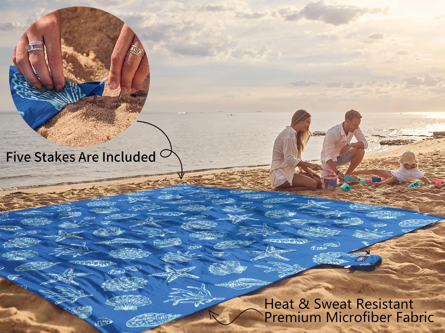 WEKAPO Beach Blanket Waterproof Sandproof Oversized, Extra Large Beach Mat Sand Free, Lightweight & Compact Sand Free Mat with 6 Stakes & 4 Corner Pockets - Image 6