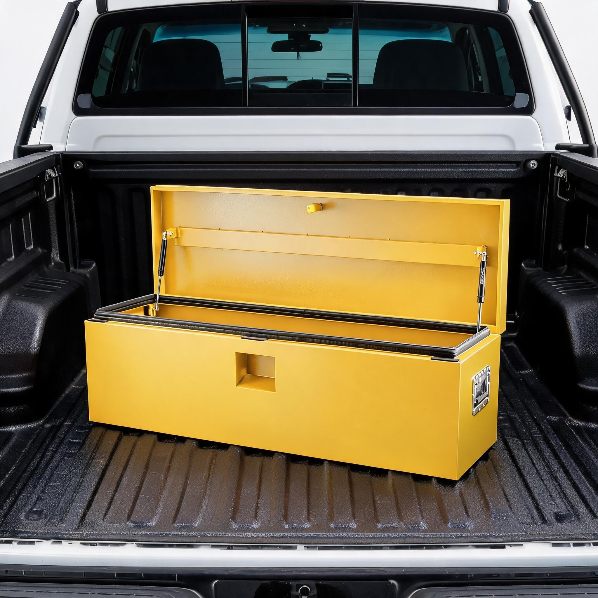 GarveeLife Truck Bed Toolbox, 100° Opening Truck Tool Box, Weatherproof Storage with Recessed Groove Lid, Rust-Proof Metal Tool Box for Pick-Up, Trailer, Yellow, 38×38×61 cm