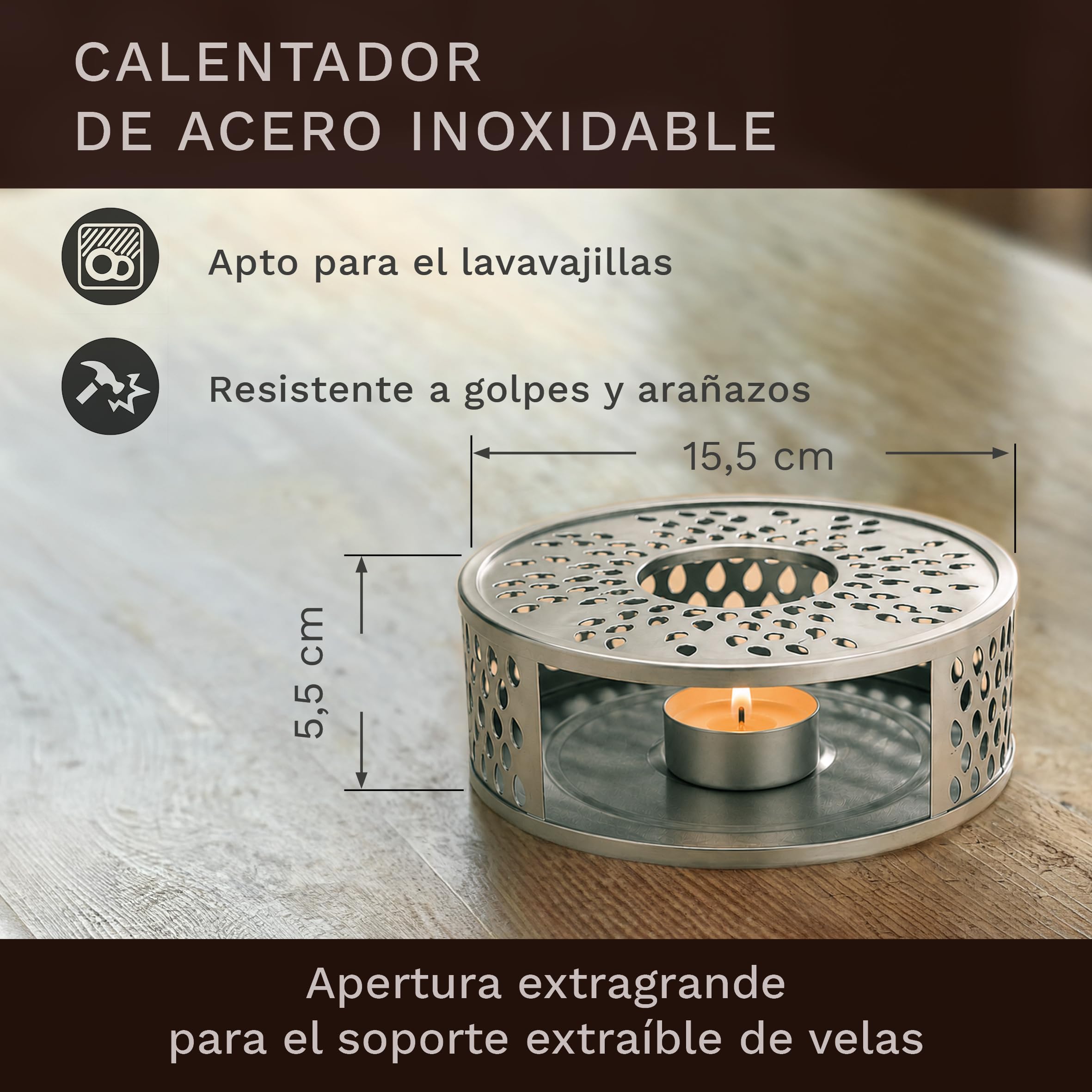 Creano Tetera de cristal de 1,2 l + un calentador de acero inoxidable – Tetera de cristal con colador de cristal y tapa – ideal para preparar té suelto – 100% sin goteo