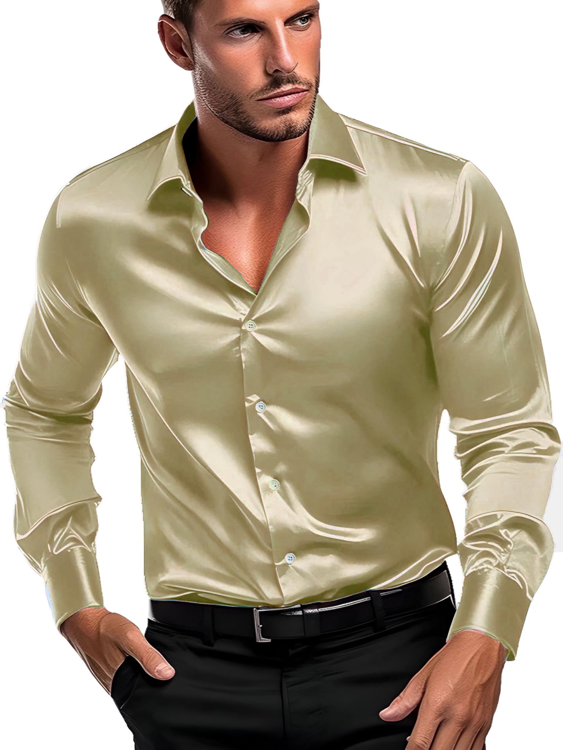 BABIRUSA Solid Satin Regular Fit Full Sleeve Collared Neck Comfortable Shirt for Men
