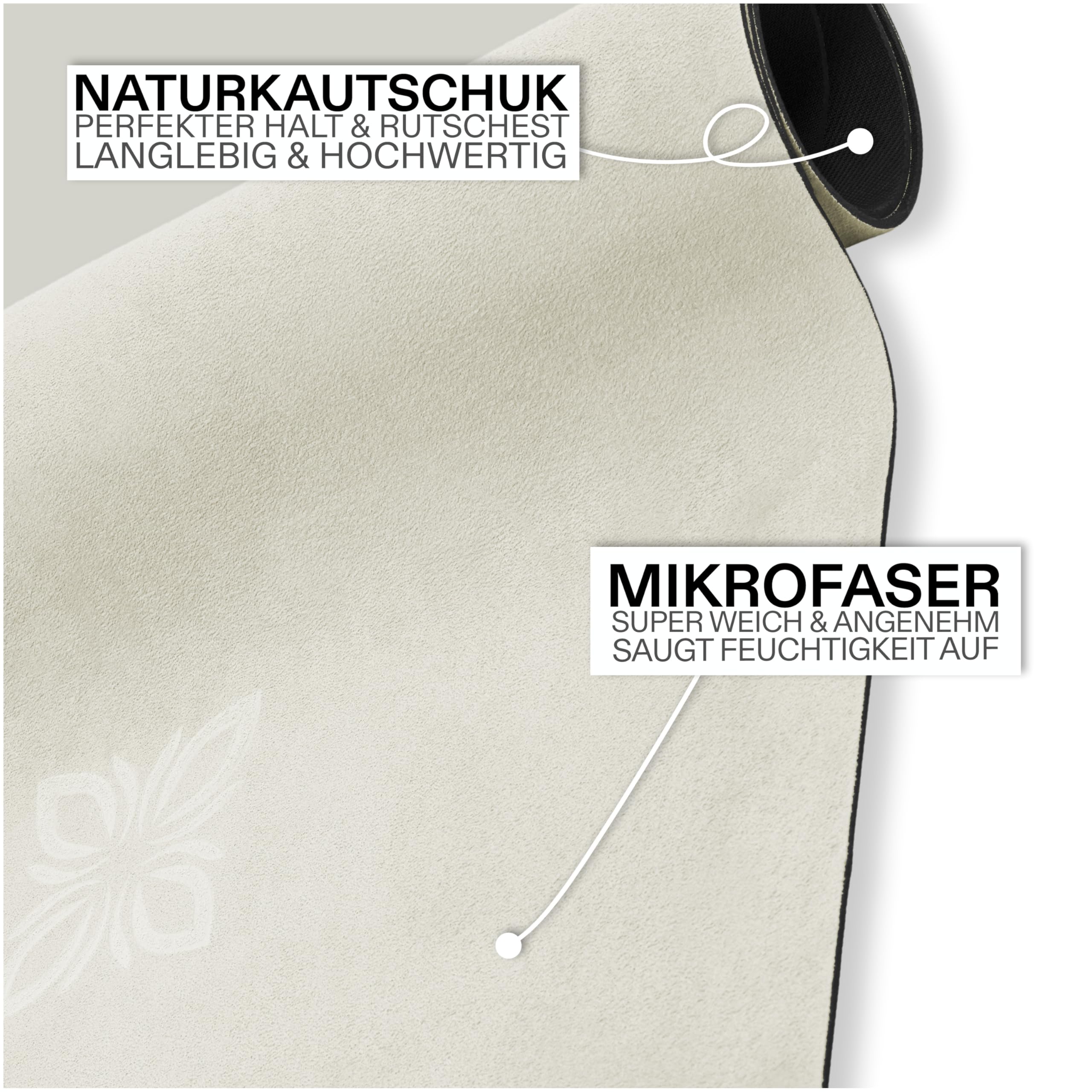 Yogamatte & Pilatesmatte – Rutschfest & feuchtigkeitsabsorbierend – Mikrofaser-Oberfläche mit Naturkautschuk für Yoga, Pilates & Fitness – Gelenkschonende Gymnastikmatte – 190x70cm, 4mm dick