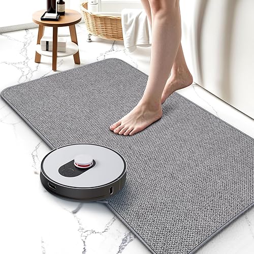Tapete de baño mejorado de 19 x 30 pulgadas, tapetes de baño delgados con parte trasera de goma antideslizante, absorbente, de secado rápido,