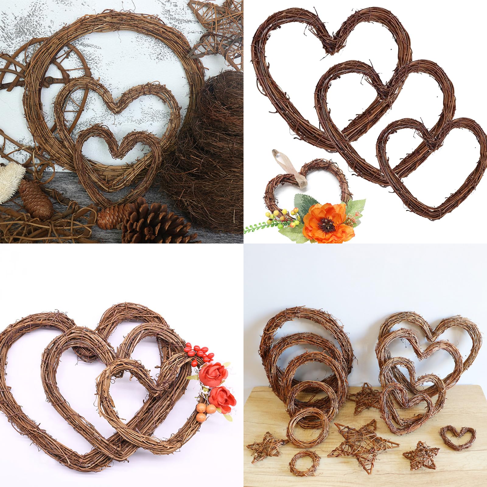 5 Ghirlande In Rattan A Forma Di Cuore 20 Cm | Milisten, Base Per Decorazioni Fai Da Te | Per Matrimoni, Porte, Feste, Addobbi Floreali Naturali - 2