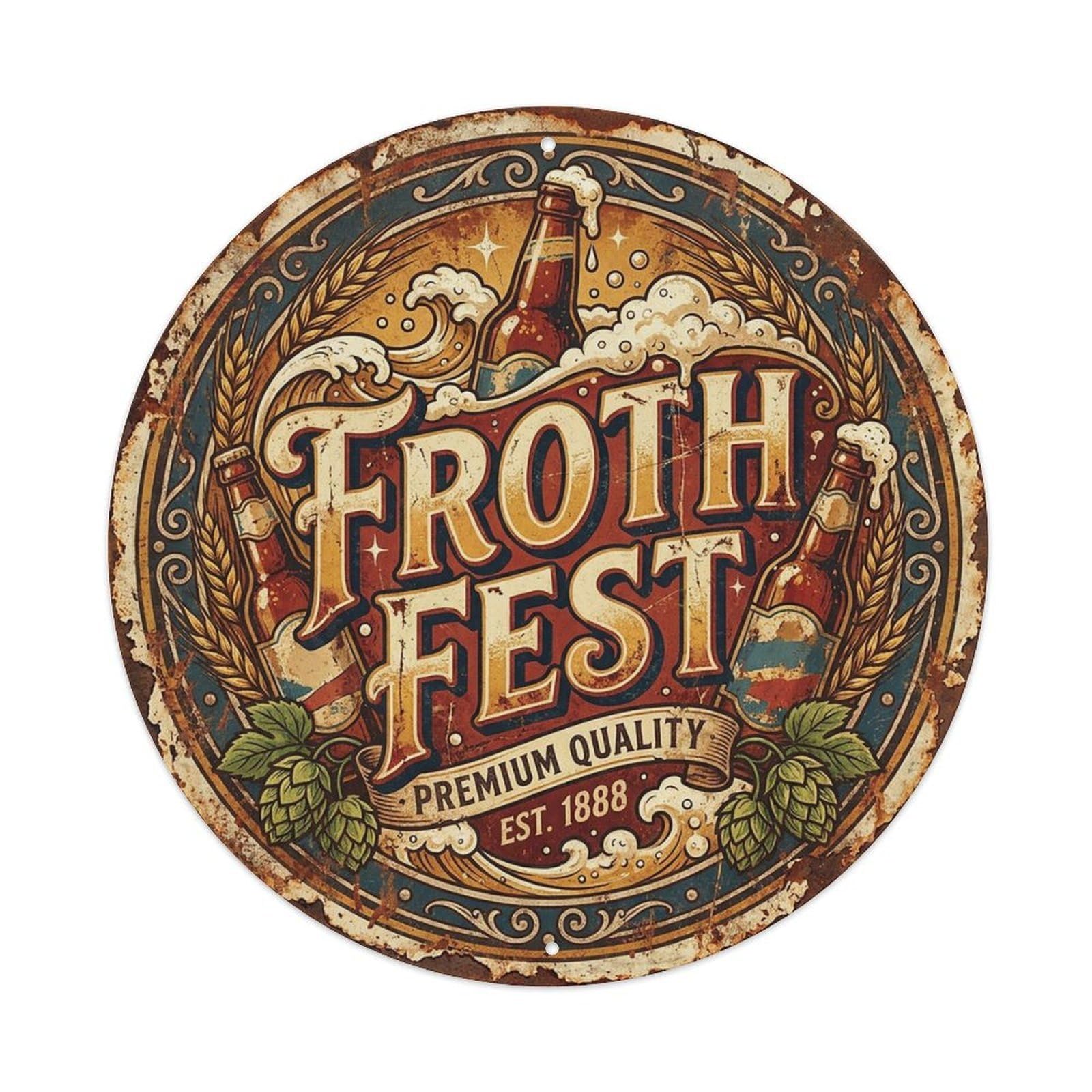Vintage Beer Tavern Froth Fest Retro Bar for Pub Vintage Metal Tin Sign Plaque Wall Decor for Cafe, Club Bar, Office, Garden Metal Poster 8x8Inch