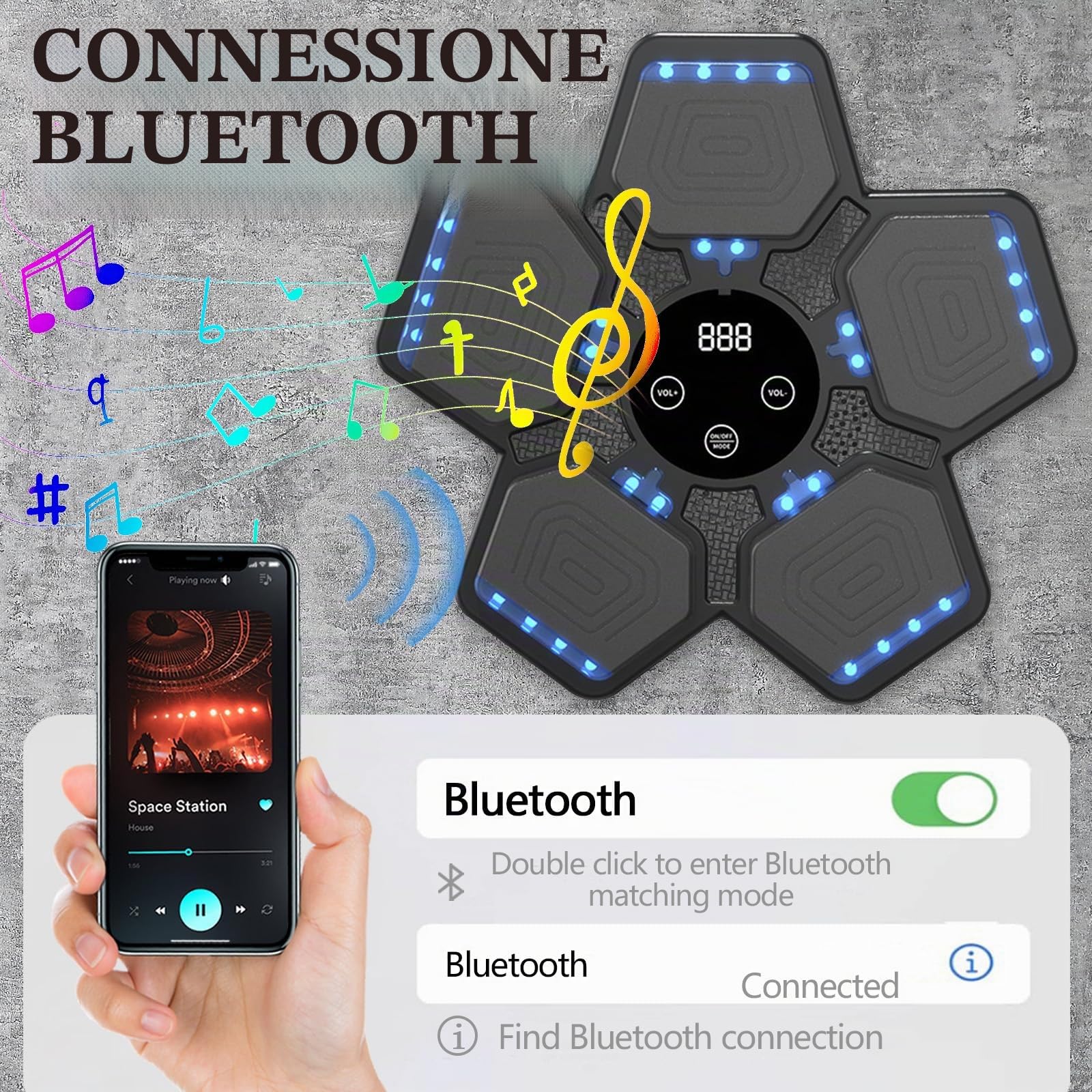 Music Boxing Machine, Boxe Musicale da Parete a LED per Adulti e Bambini Regolabile 5 Modalità Muro di Boxe e Modalità di Conteggio Musicpunch per Modellare Il Corpo Allenamento Della Forza