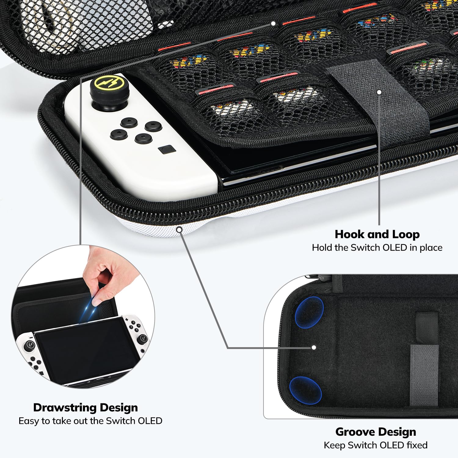 Younik Switch OLED Funda, Paquete de Accesorios OLED 14 en 1 con Estuche de Transporte Switch OLED, Accesorios Protectores para Consola Switch y J-con, Estuche para Tarjetas de Juego (Patrón Y)