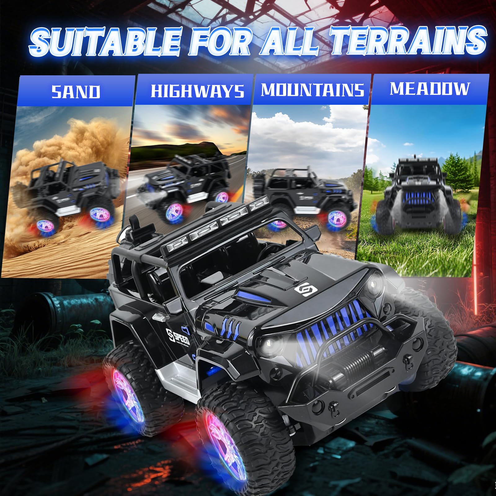 PATEMZON Macchina Telecomandata per Bambini, 2,4GHz Auto RC, Fuoristrada Telecomandato, SUV Telecomandato con Luce, Nebbia Spray, Suono, 2 Batterie 60Min, Regalo per Ragazzi Ragazze 6-16 Anni