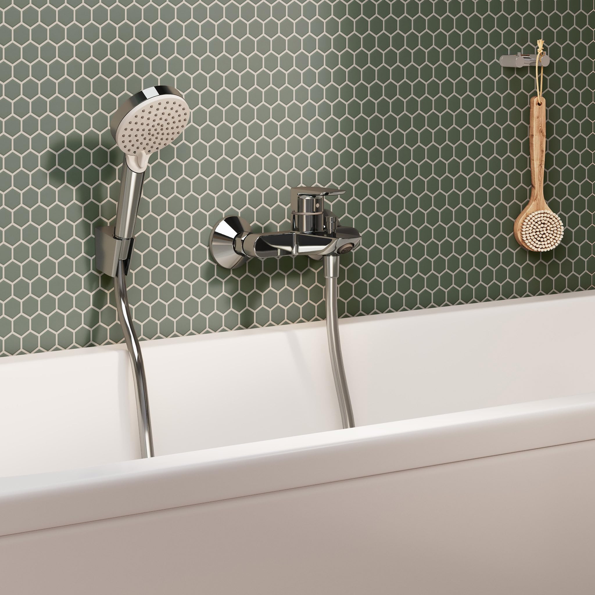 hansgrohe Neovis Q - bateria wannowa natynkowa dla 2 odbiorników, bateria mieszakowa wanna z wylewką długość 15,1 cm, bateria jednouchwytowa, chrom, 71481000