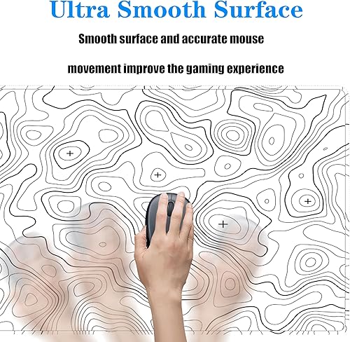 Miniatura 5 de Topographic - Alfombrilla de mouse grande para juegos, alfombrilla de mouse blanca para juegos, alfombrilla de escritorio de 31.5 x 11.8 pulgadas,