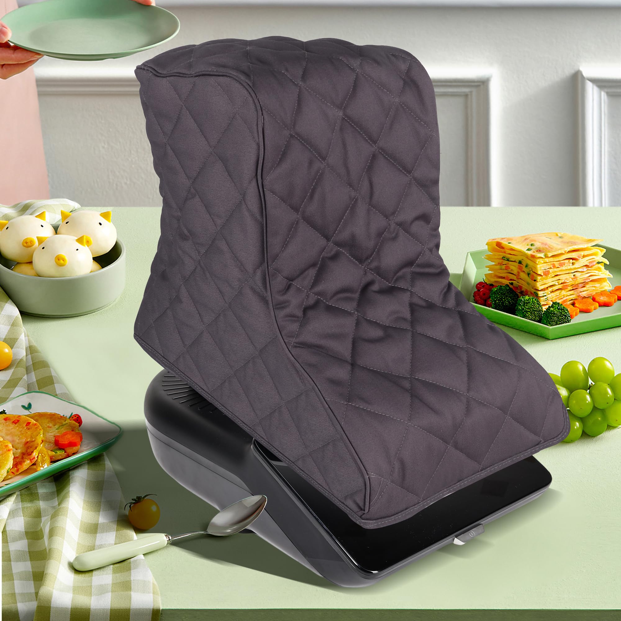Exclusive Premium Staubschutz für Thermomix TM7 – Graue Wattierte Canvas-Hülle mit Rückenzip, Antibakteriell & Wasserdicht - Staubschutzabdeckung, Abdeckhaube, Staubhaube, tasche