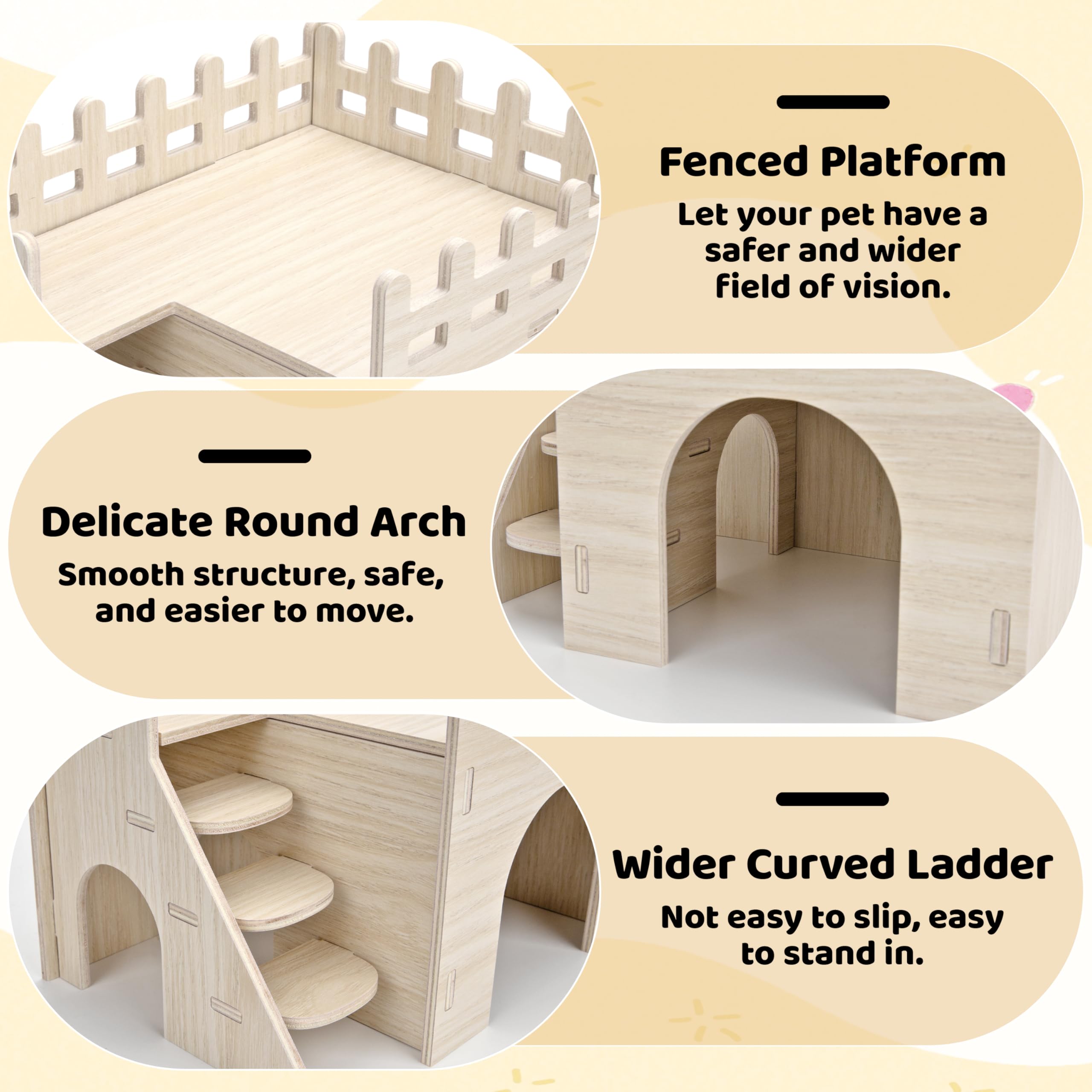 GHWMYD Meerschweinchenhaus Aus Holz Mit Hängematte - 40x30x21cm Nagetier Spielhaus