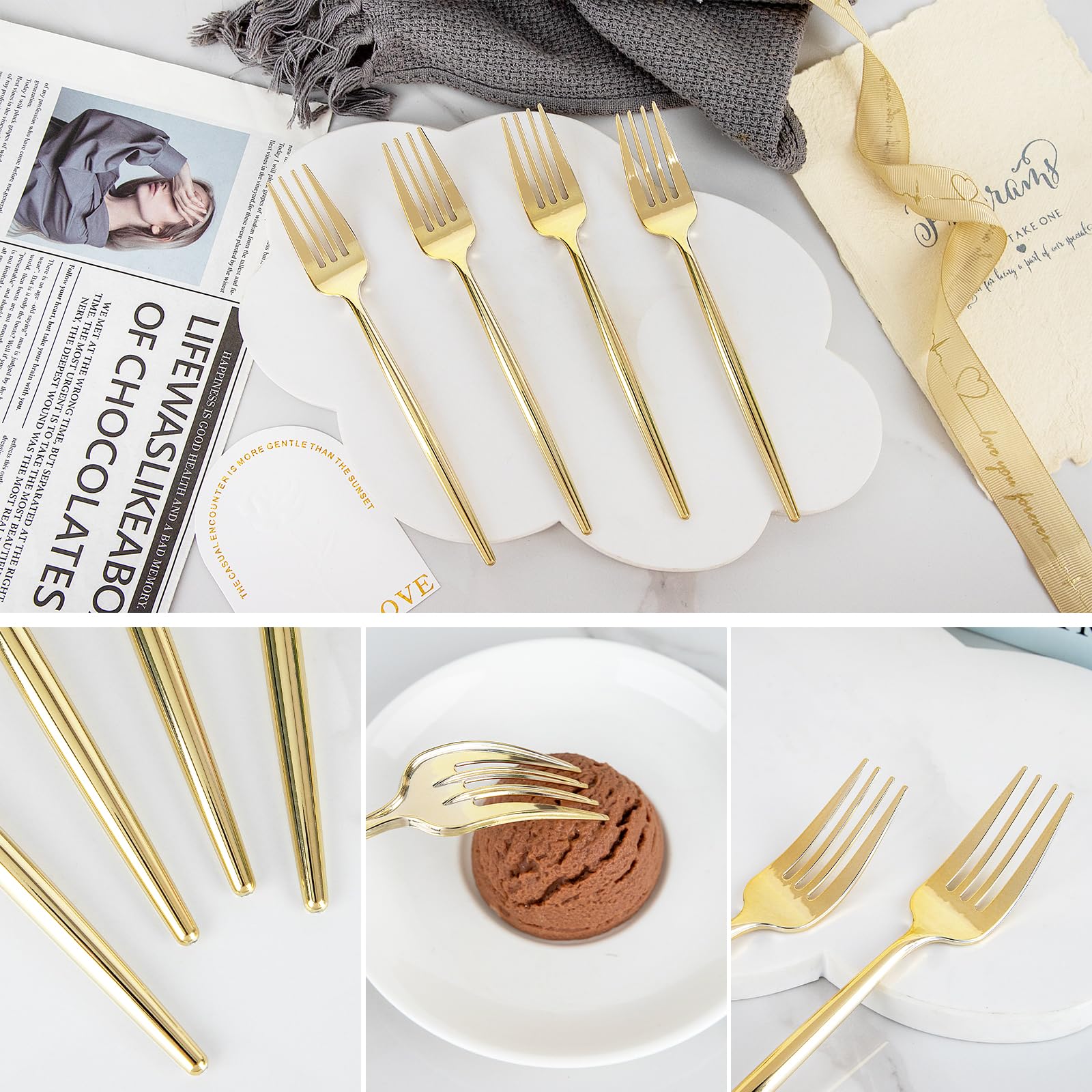 U-QE 60Pcs Gold Plastic Forks - Heavy Duty Plastic Forks Disposable — Amazon image 5