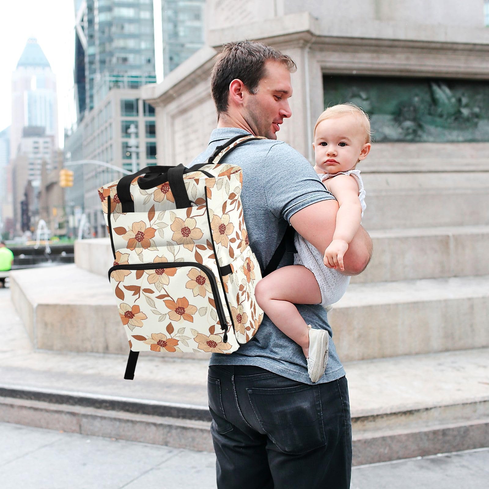 Mnsruu Borsa per pannolini per bambini con motivo floreale disegnato a mano borsa grande borsa impermeabile da viaggio borse per pannolini per mamme e papà