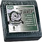 CARTMAN Finished Size 8x10 Feet Waterproof Green Tarp 8 Mil Thick, Multipurpose Protective Cover for Emergency Rain Shelter Camping Tarpaulin