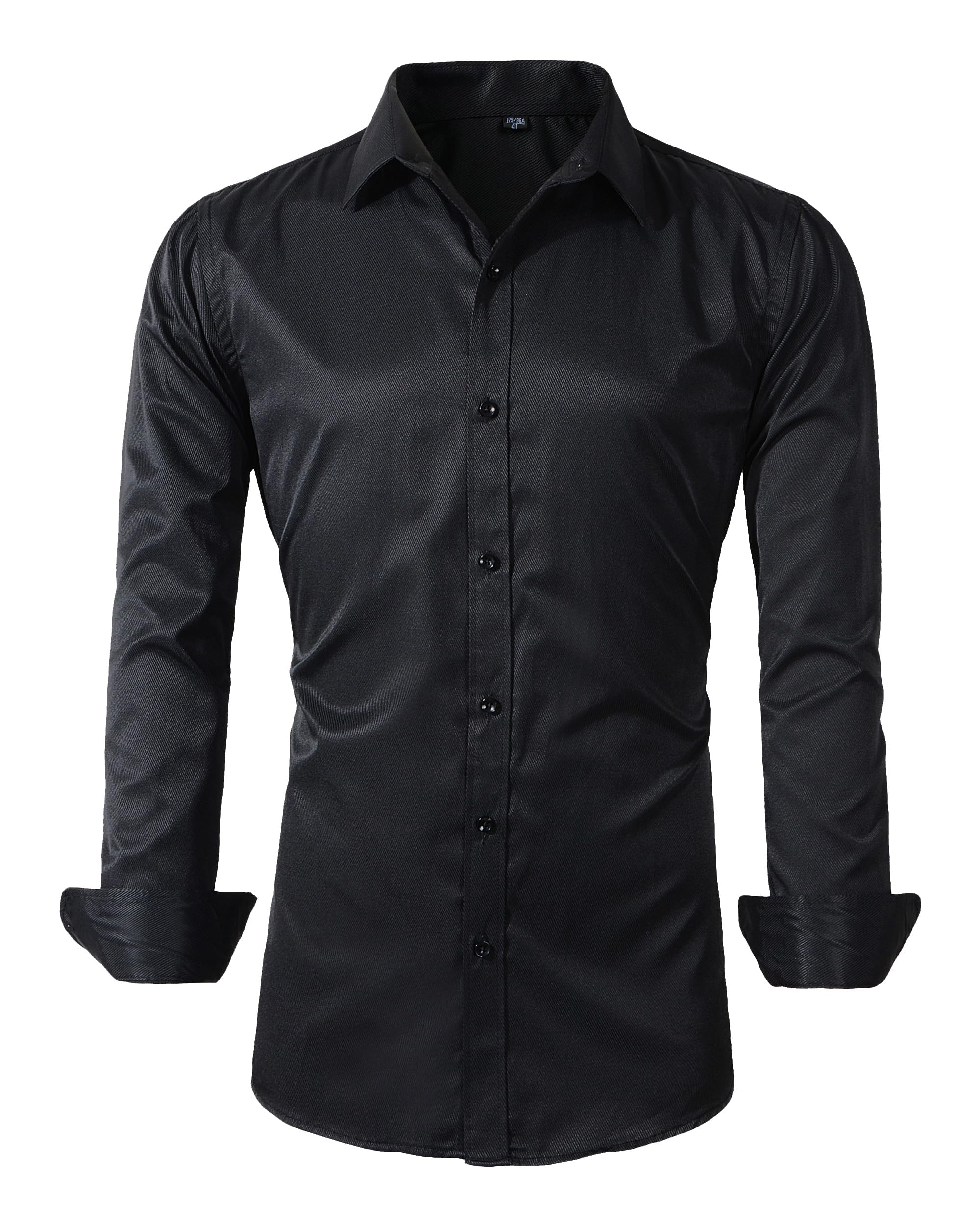 Beninos Men's Dress Shirts Solid Long Sleeve Texture Formal Shirt Business Casual Button Down Shirts