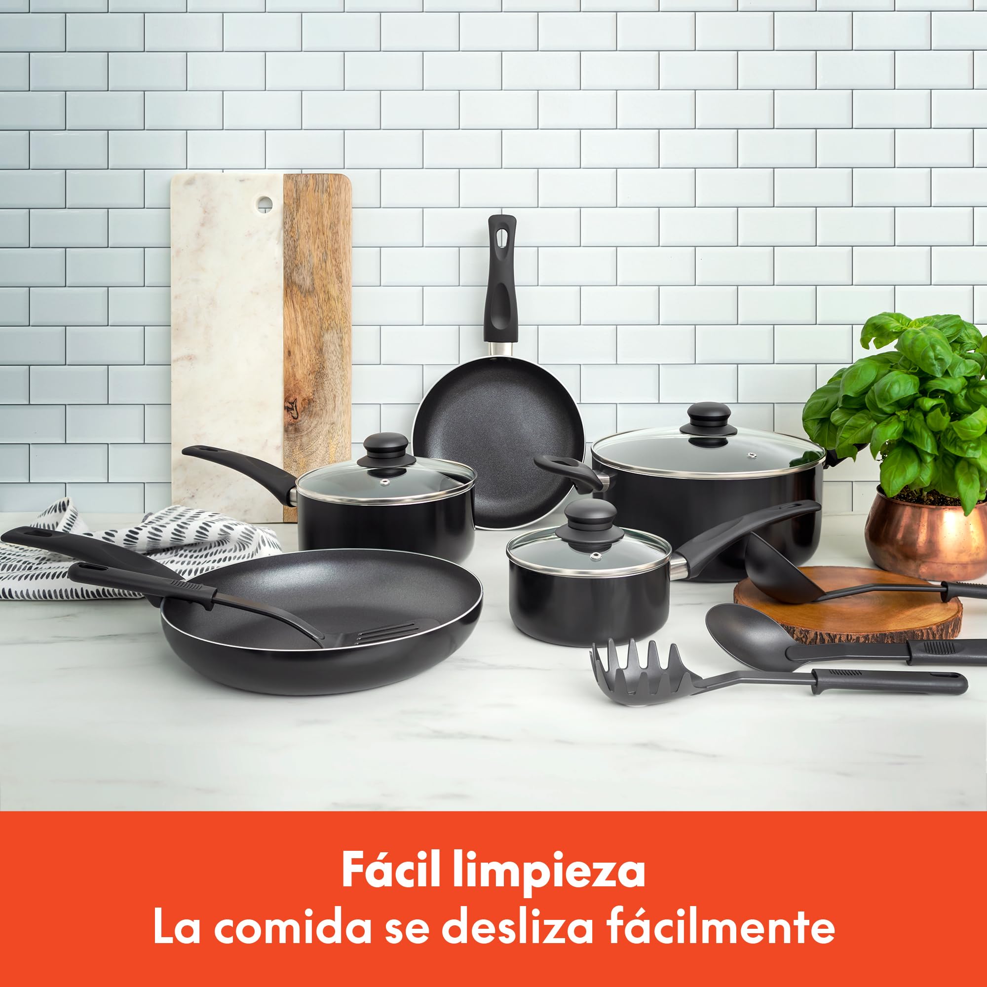 bella Juego de utensilios de cocina, 12 ollas y sartenes con utensilios, antiadherente sin PFOA, superficie de cocción resistente a los arañazos, compatible con todas las estufas, nailon y aluminio,