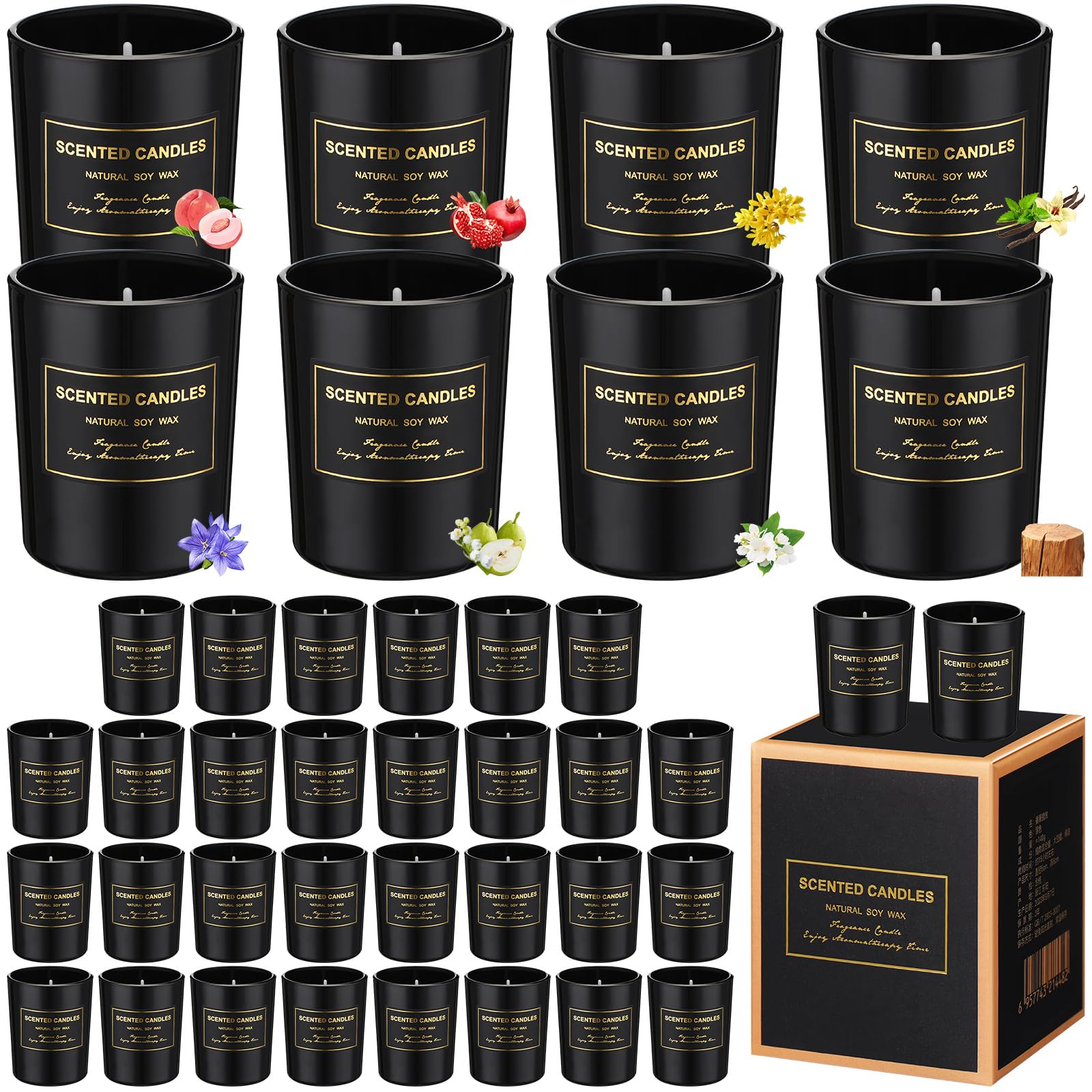 MTLEE 48 Pcs Scented Candles Bulk Christmas Thank You Gift Candles Set for Women Aromatherapy Soy Wax Jar Home Long Lasting for Birthday Wedding Employee Appreciation Teacher Guest Favor(Black)