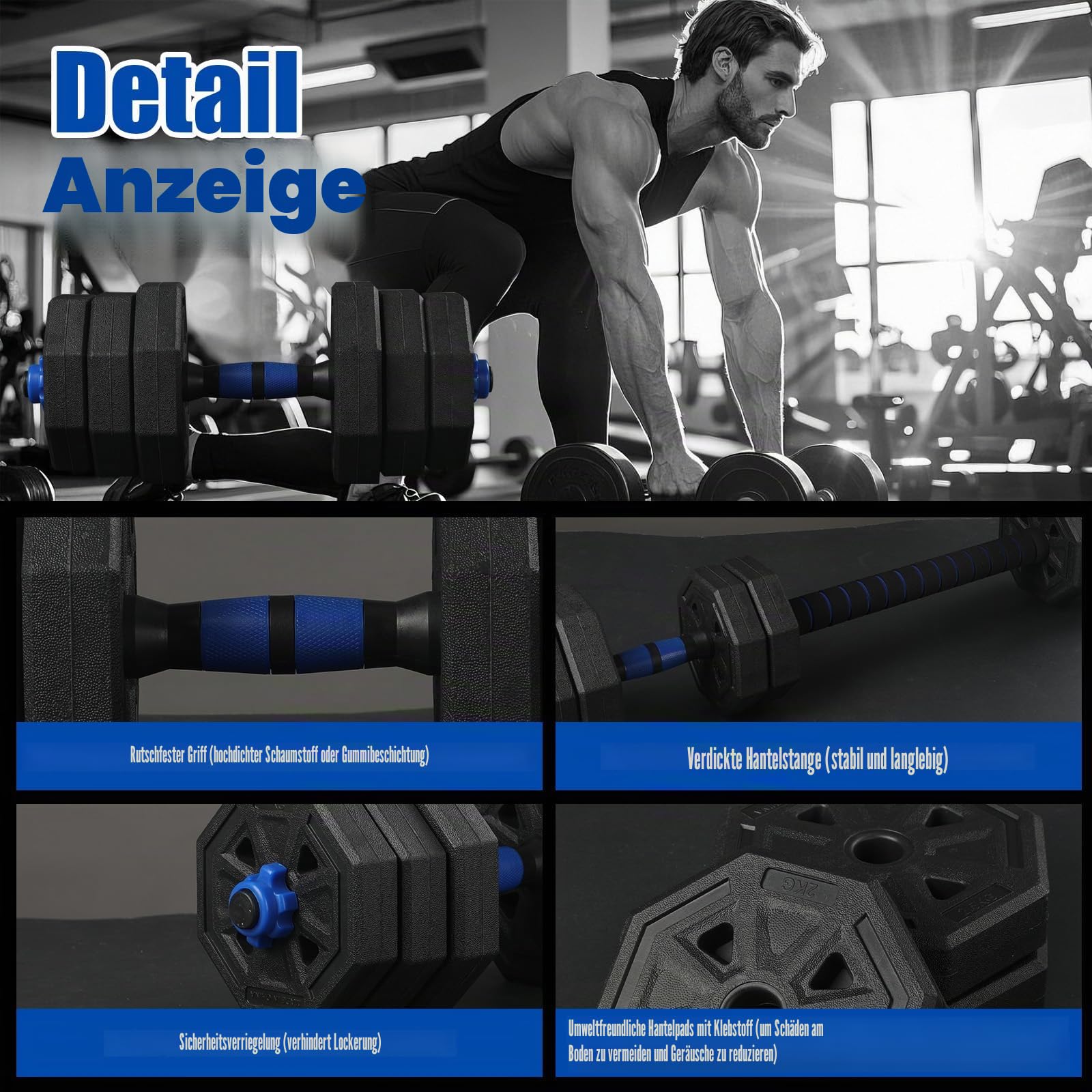 Hantelset 10-40 KG 4 in 1 mit Kurzhantel, Langhantel und Kettlebell