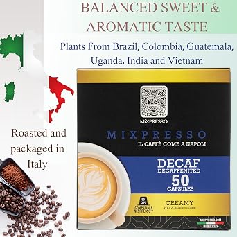 Nespresso Capsules (Compatible) - Coffee from Italy - by Mixpresso (50 Capsules, Classe: Medium) Bundle With Coffee Decaf Espresso Capsules Single Cup Coffee Pods 100% from Italy, Dark Roast 80% Arabi