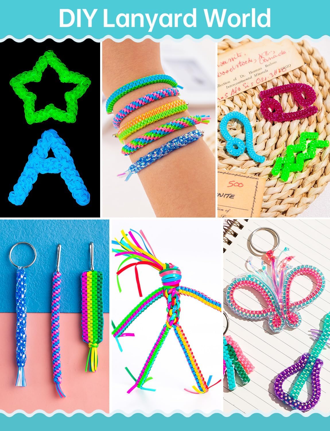 Lanyard String, 30 Rolls Gimp String, Plastic Strings Lacing Cord, Boondoggle Strings Kit (Glossy/Glow in Dark/Laser/Glitter)