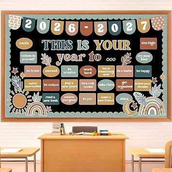 Classroom Bulletin Board Set Boho Motivational This is Your Year Decoration Retro Boho Inspirational Reading Welcome Back to School Bulletin Board Cutouts for Office Chalkboard Wall Door Decor Supply