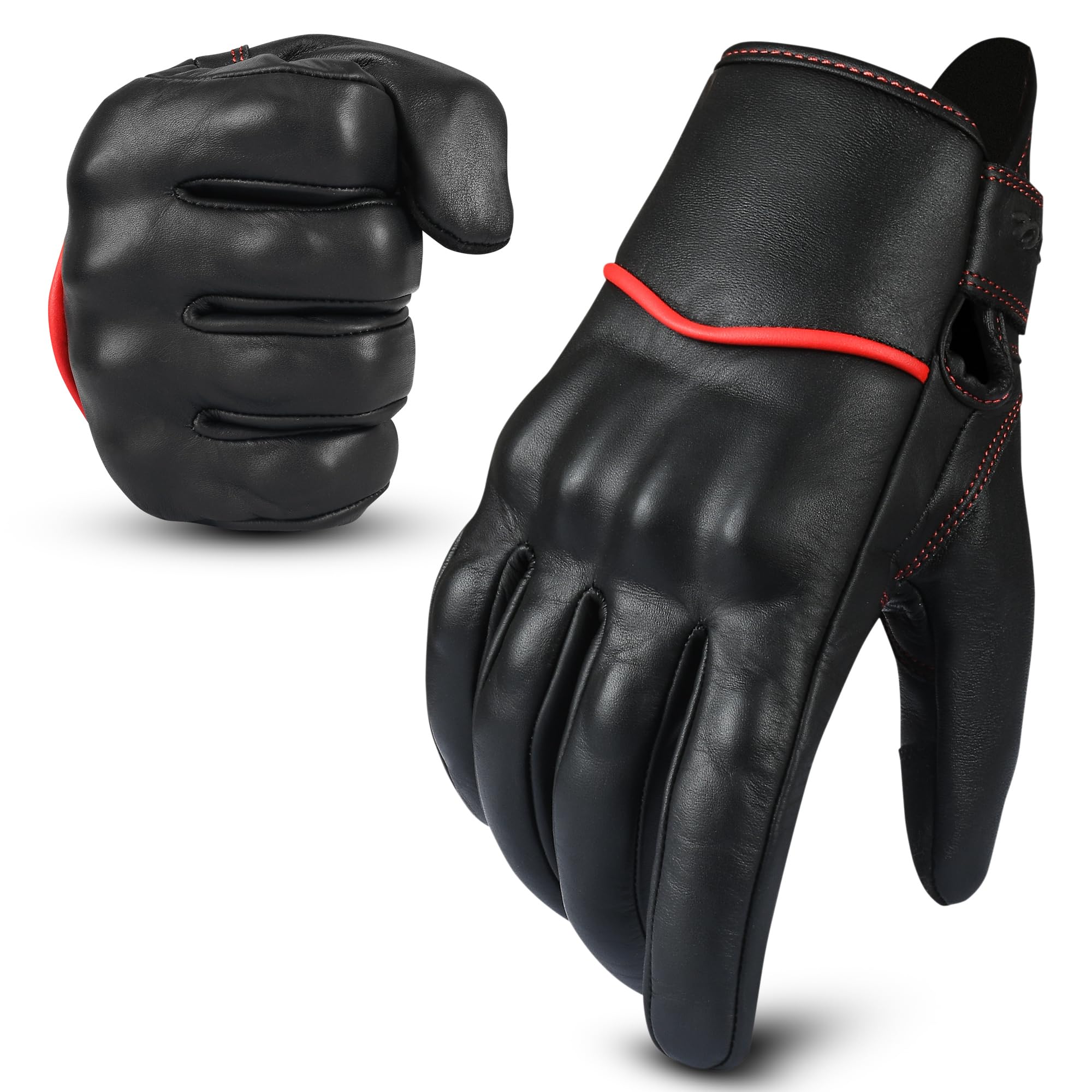 aasportx Motorcycle Gloves - Men's Leather Motorbike Gloves with Touchscreen Function - Non-Slip Pads for Men & Women