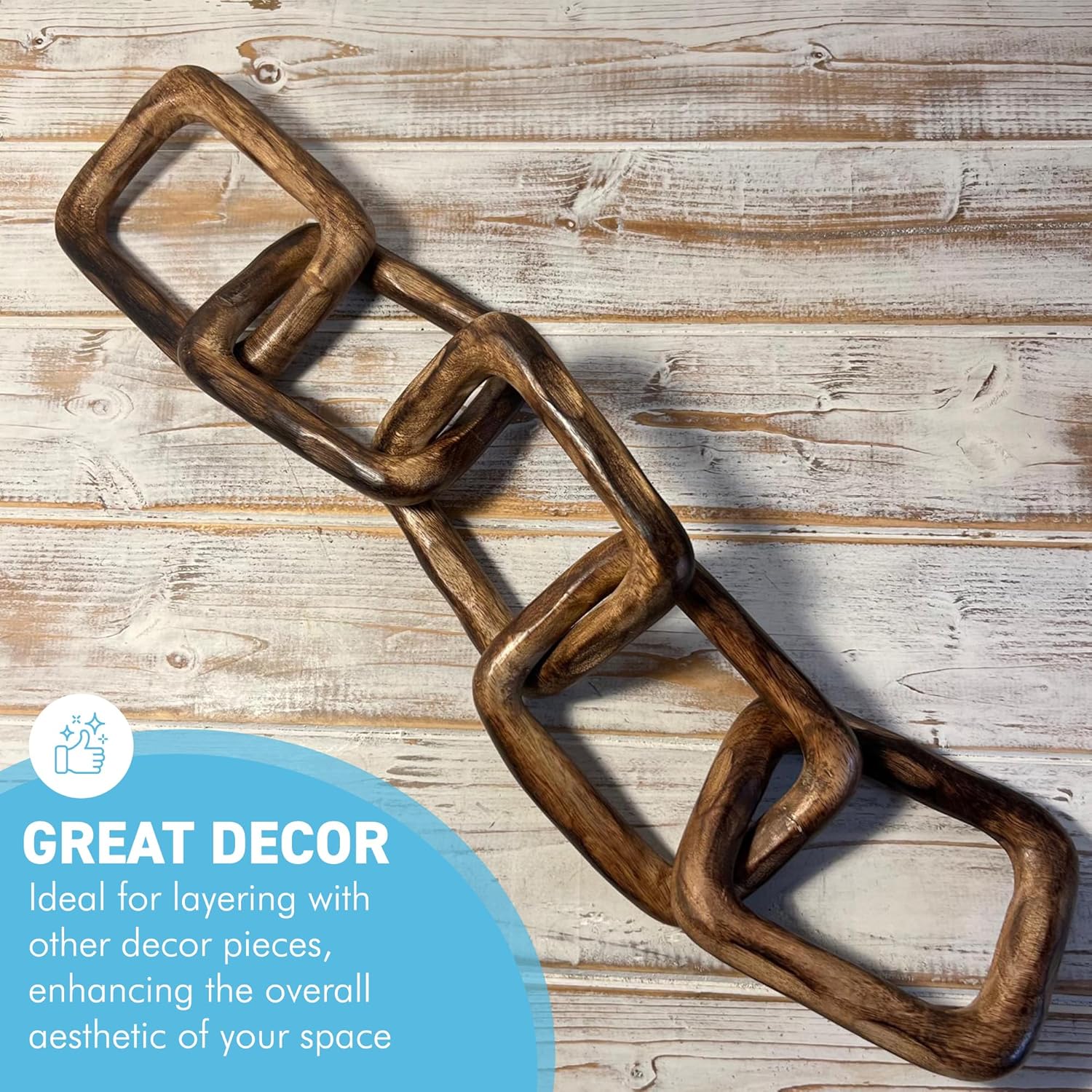 Thorness Rustic Wooden rectangular 5-Link Chain Ornament for Home Decor, Ideal for Living Room, Shelf, and Coffee Table Decoration