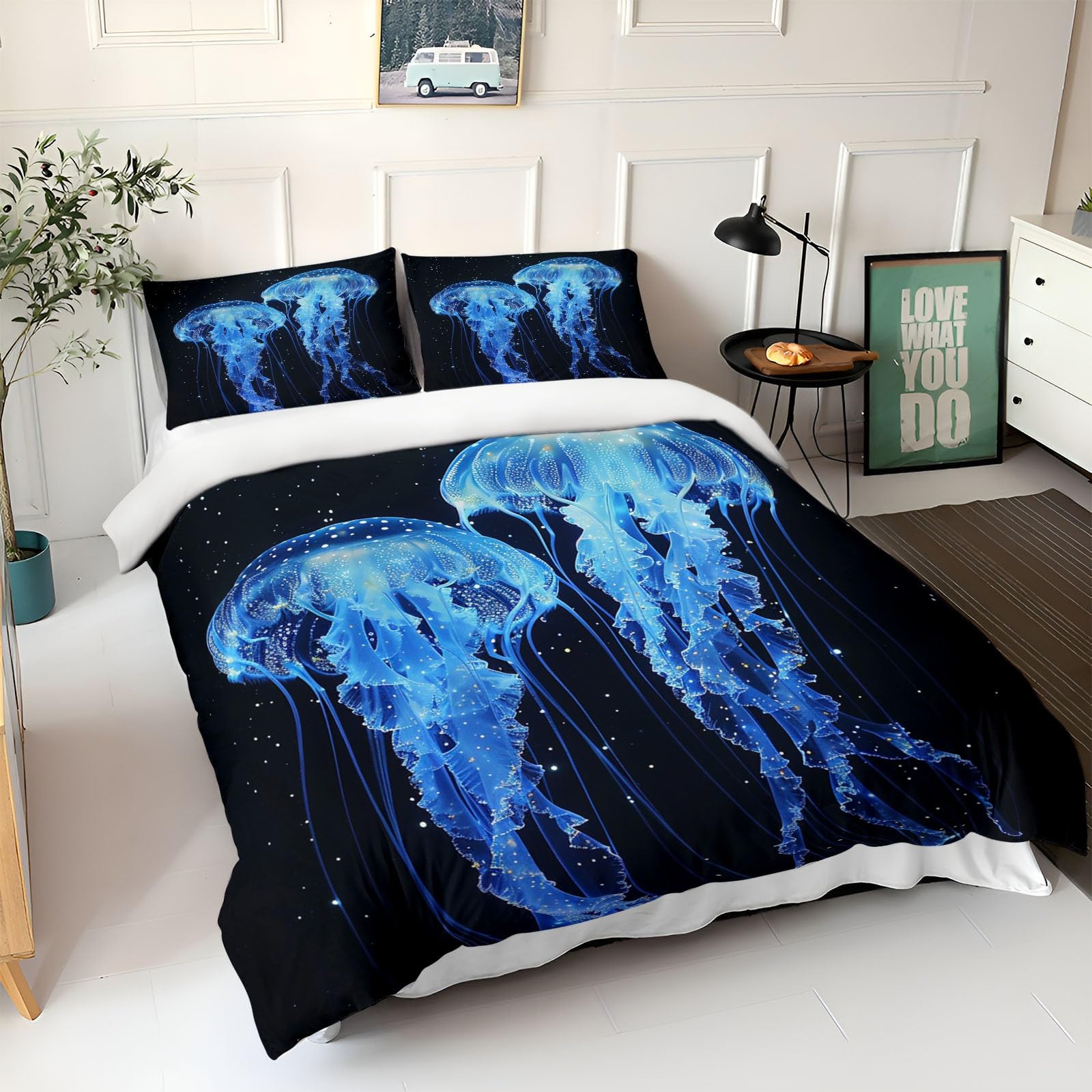 Biancheria da letto nera, 155 x 220 cm, per bambini, ragazzi e adolescenti, per letto singolo, con stelle astratte in plastica, copripiumino con chiusura lampo e federa da 80 x 80 cm