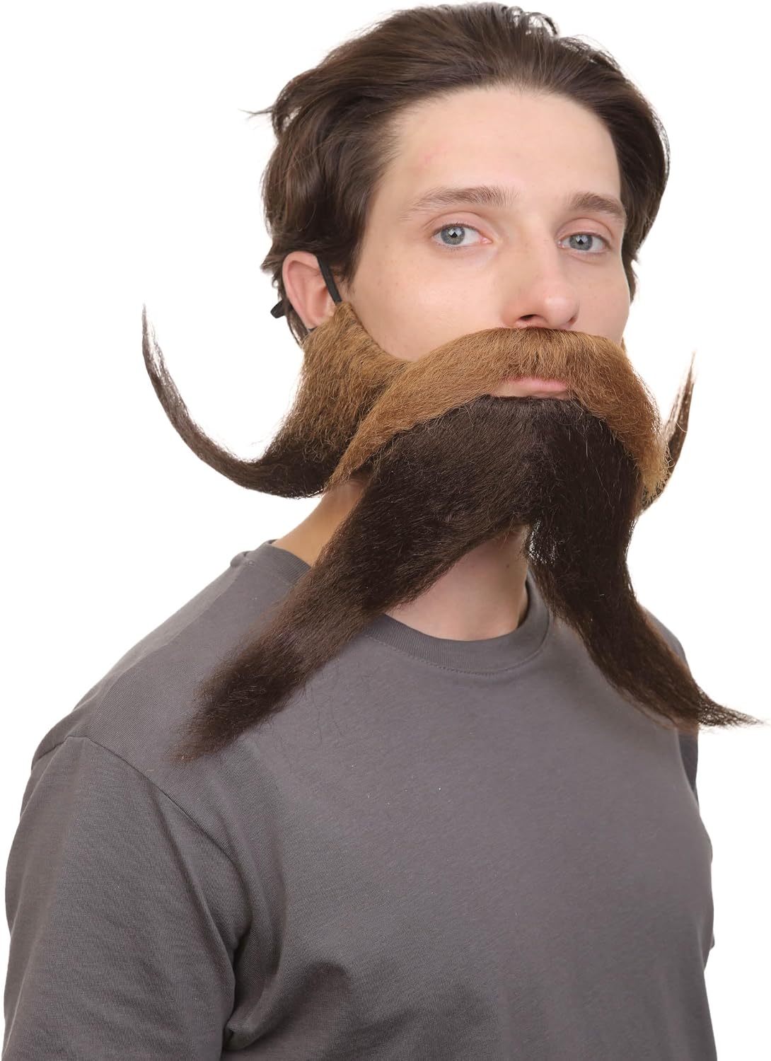 HPO Adult Men's Giant Twisted Wizard Champion Mustache and Beard | Brown Color | Novelty False Facial Hair | Costume Accessory for Adults