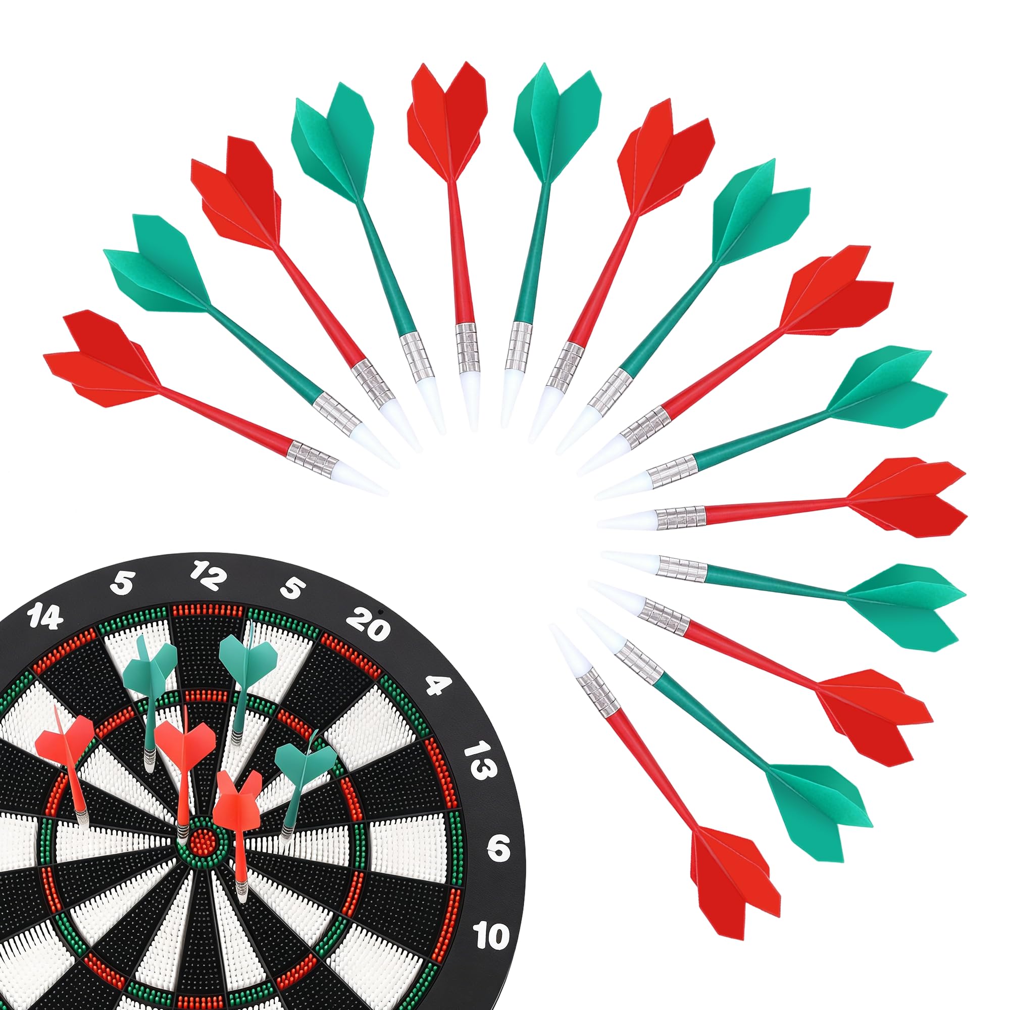 Manyugo 15PCS Soft Tip Darts Plastic Darts for Kids Adults Safety Soft Darts for Soft Dartboards Plastic Dart Tips Suitable for Beginners Indoor Office Home Games (Red+Green)