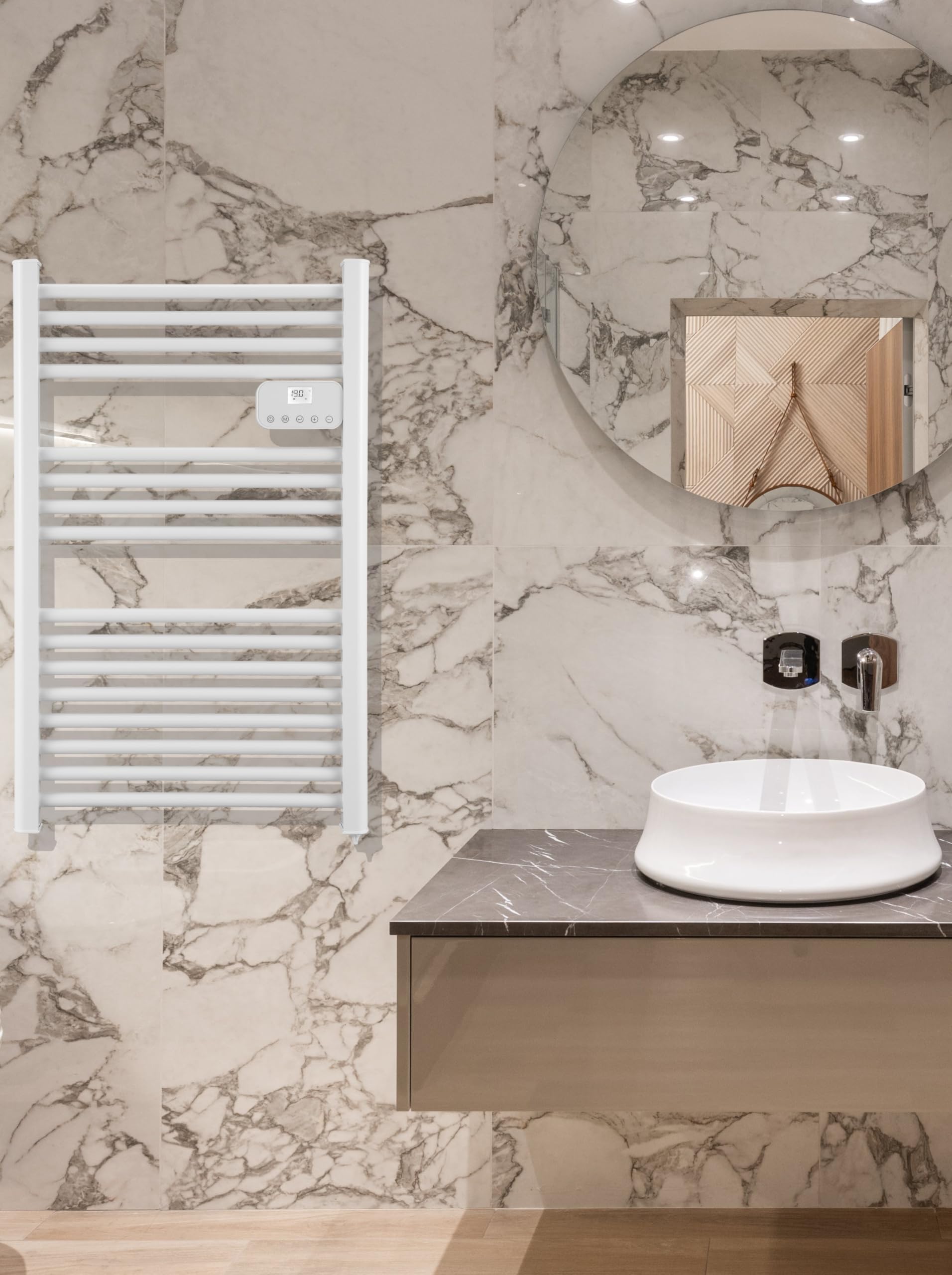 DREXON LYRIA – Sèche Serviettes Électrique 500 W – Technologie Sans Fluide – Thermostat Électronique Programmable – Fil Pilote – Mode Boost – Sécurité Enfant – Certifié NF