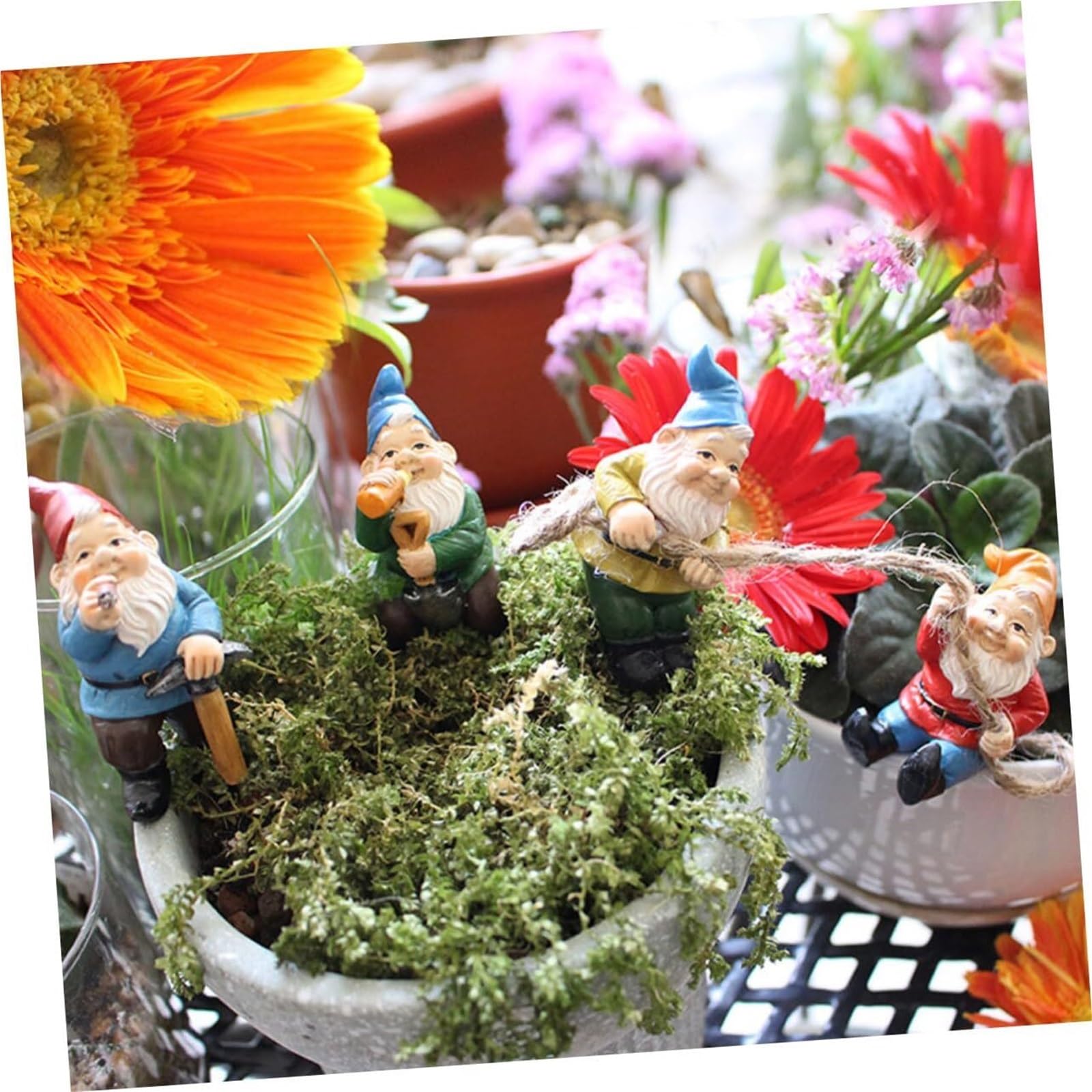 Estatua para Exteriores Estatuas de Resina gnomo jardín, 4 Uds., gnomos Plantas, Hadas Decoración de jardín