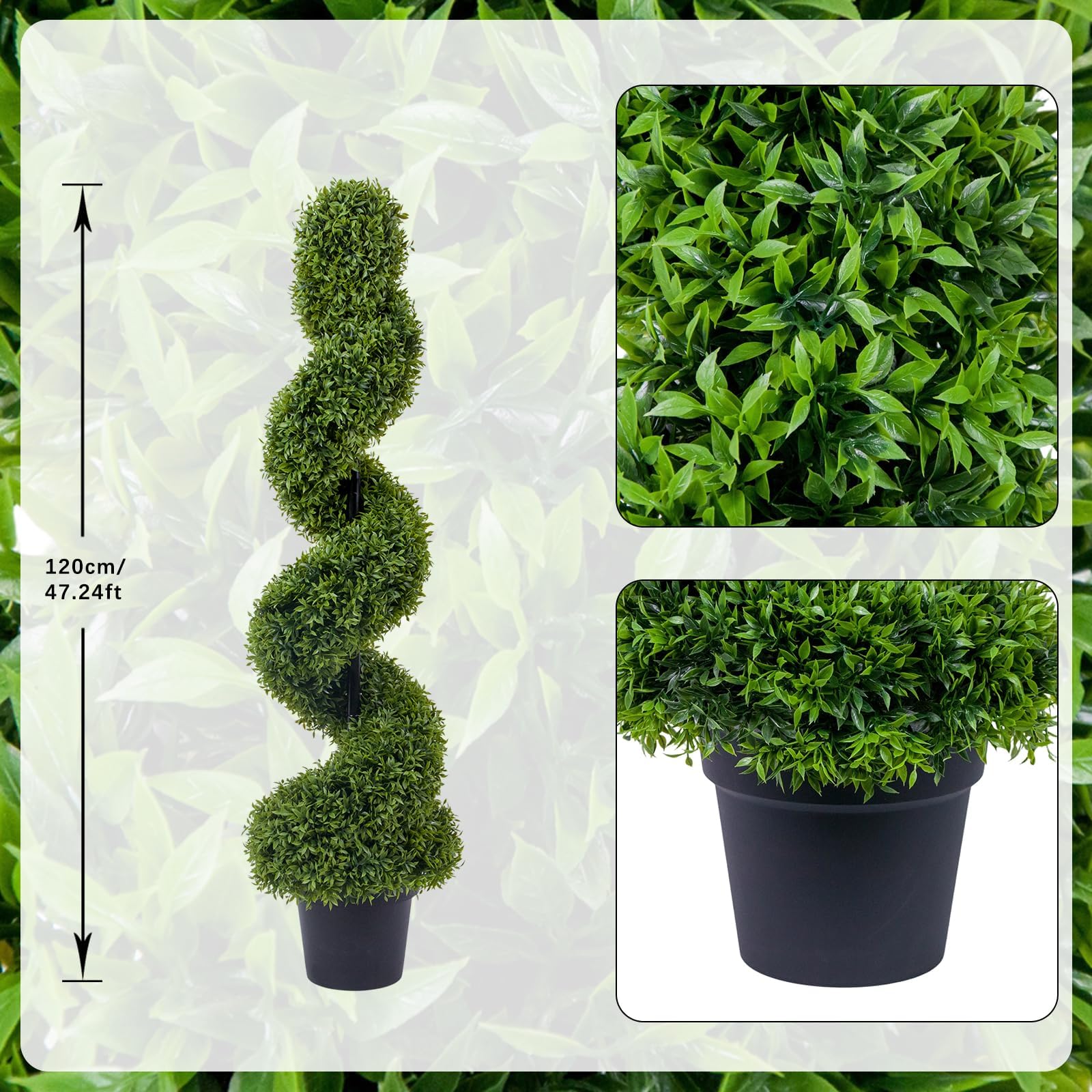 Lot de 2 Cyprès Spirale Artificiels 120cm, Plantes Vertes Réalistes
