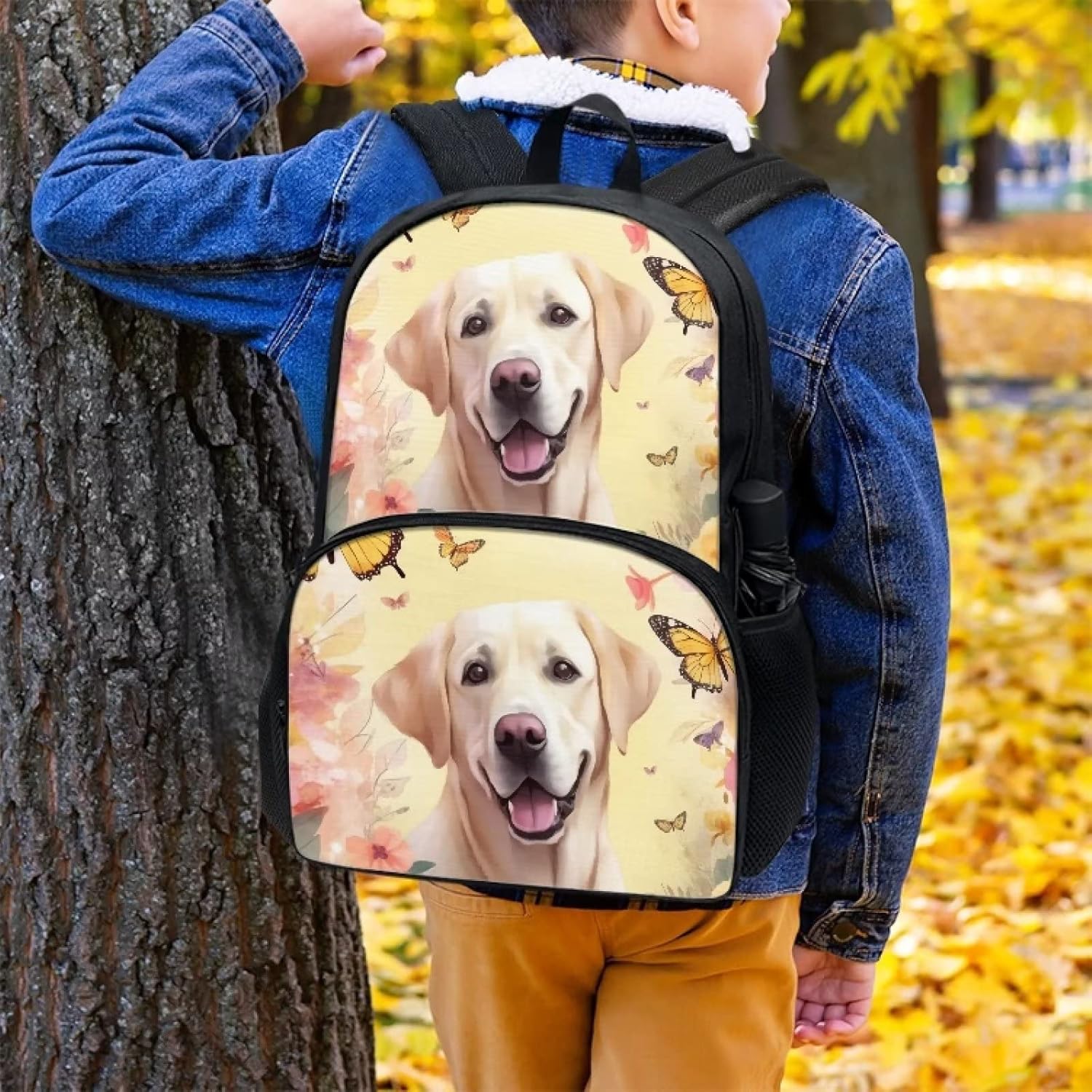 Modysero Butterfly Labrador Dog Print Girls Backpack Adjustable Strap Lightweight Large Capacity School Backpack for Teen Girls Travel Laptop 17 Inch Book Bag with Two Side Bottle Pocket