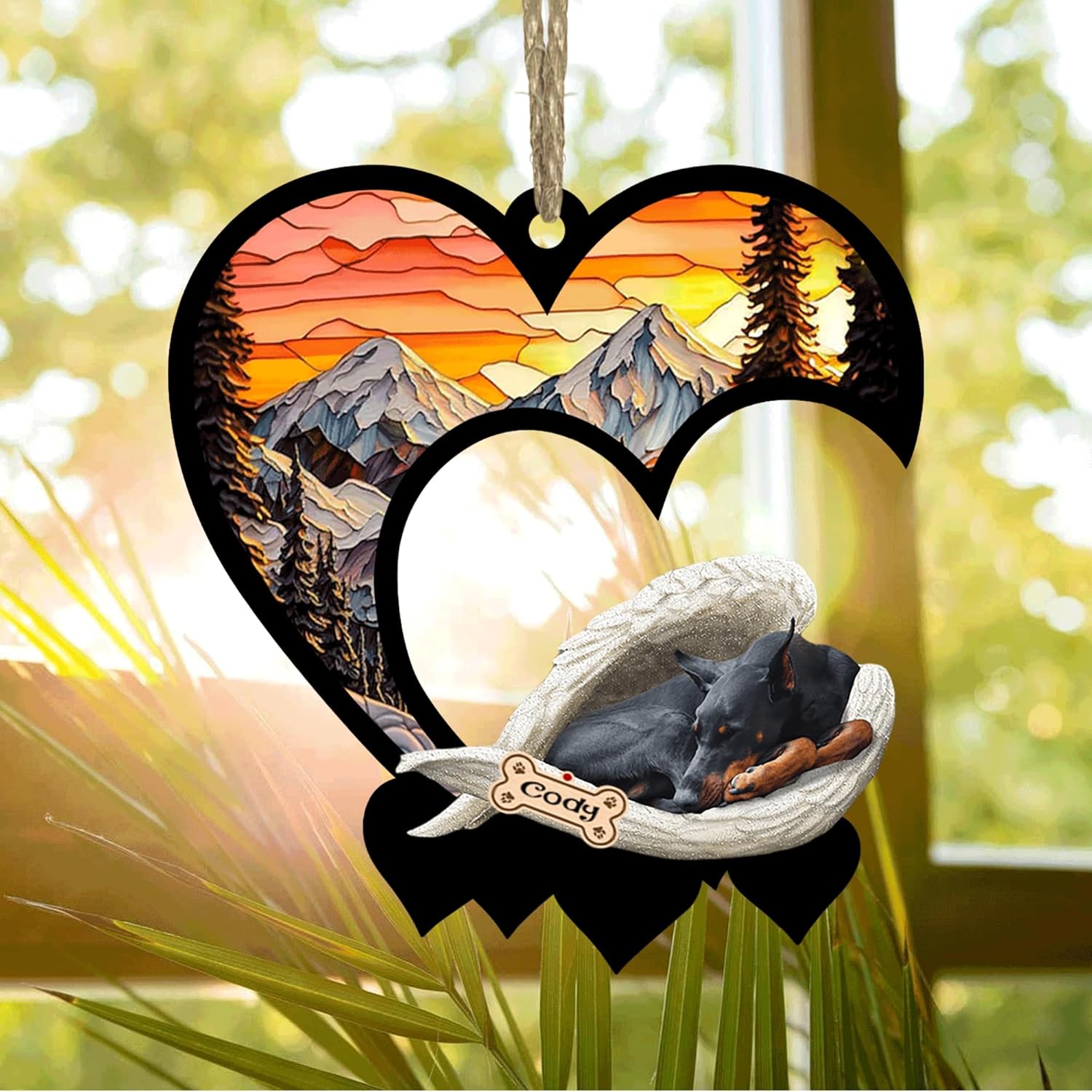 NAZENTI Personalized Doberman Sleep in Angel Wings Memorial Suncatcher Ornaments - Custom Dog Christmas Ornament for Pet Lover, Gifts for Dog Lover, Christmas Decoration - Image 3
