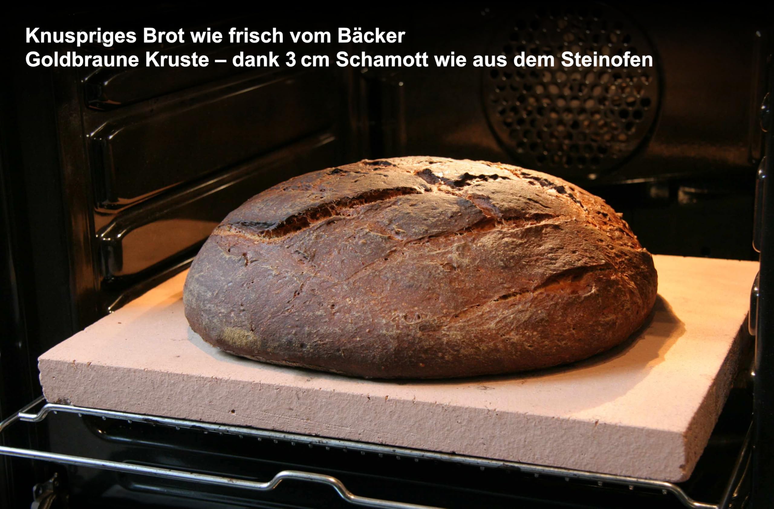 Pizzastein & Brotbackstein 40x30x3cm | Schamotte eckig für Backofen & Grill | Set mit Pizzaschaufel. Extra dicker, lebensmittelechter 3cm Stein für perfekte Hitzespeicherung. Pizza & Brot wie vom Profi