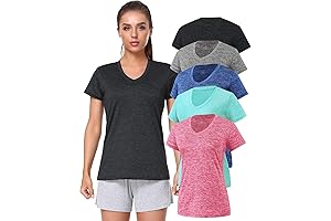 5-Pack Women's Moisture-Wicking Dry Fit Athletic V-Neck T-Shirt