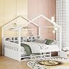 Full Size Creativity House Bed with Shelves and a Mini-Cabinet, Wooden Platform Bed Frame with Roof and Headboard, Wood Slats Support for Kids Teens Girls Boys White-AB55