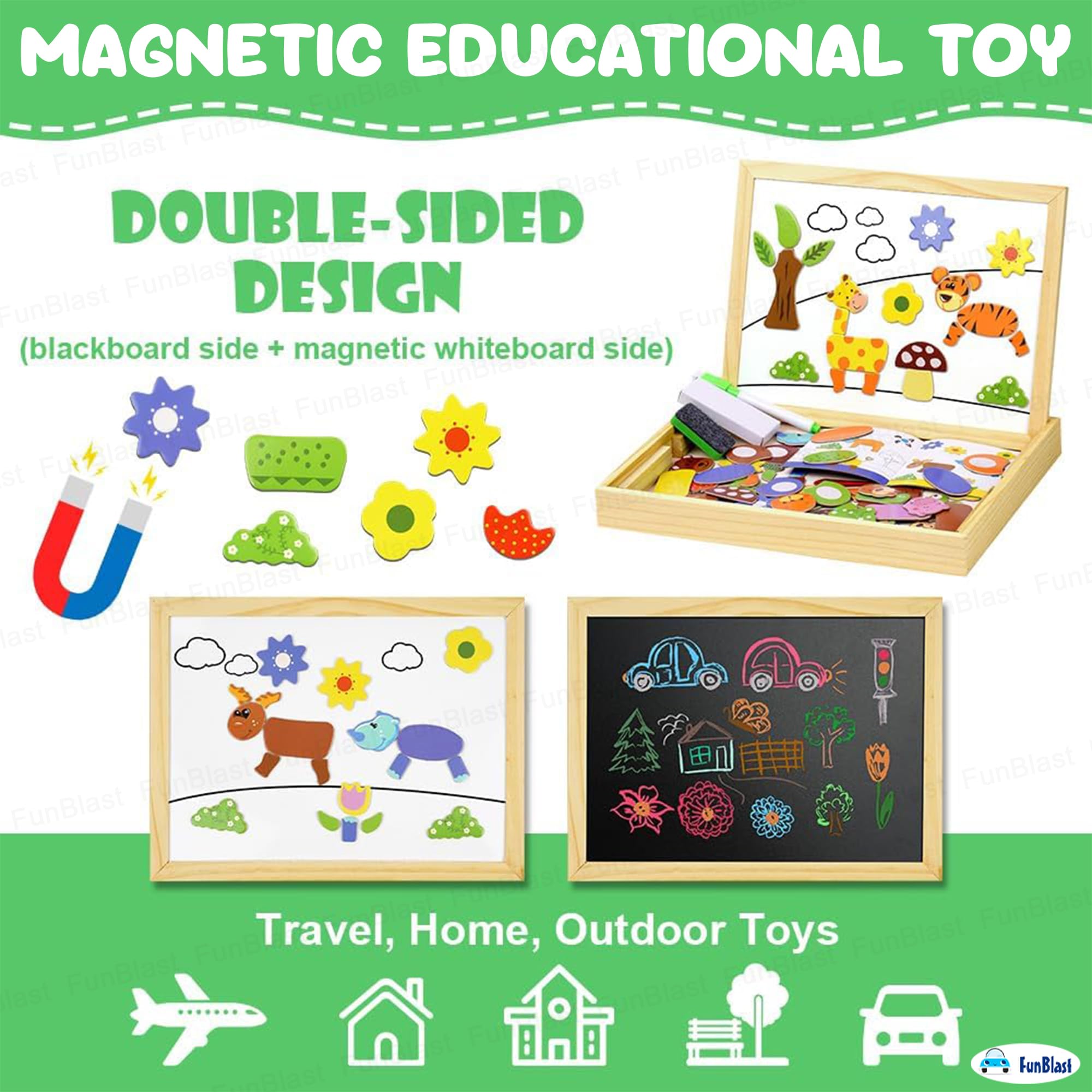 FunBlast Multifunctional Magnetic Wooden Chalkboard Kids Educational Toys Game Whiteboard Blackboard Drawing Toys for Children, Size- 30 * 23 CM (Multicolor) 3